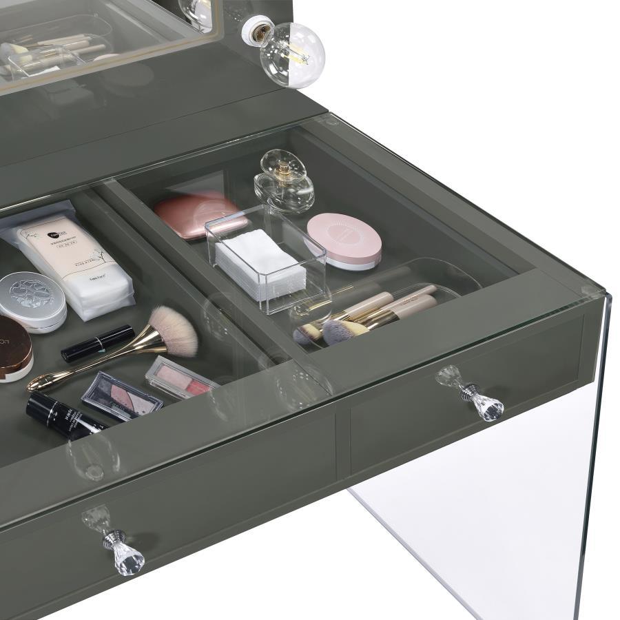 Afshan - 3-Drawer Vanity Set With Lighting - Gray High Gloss