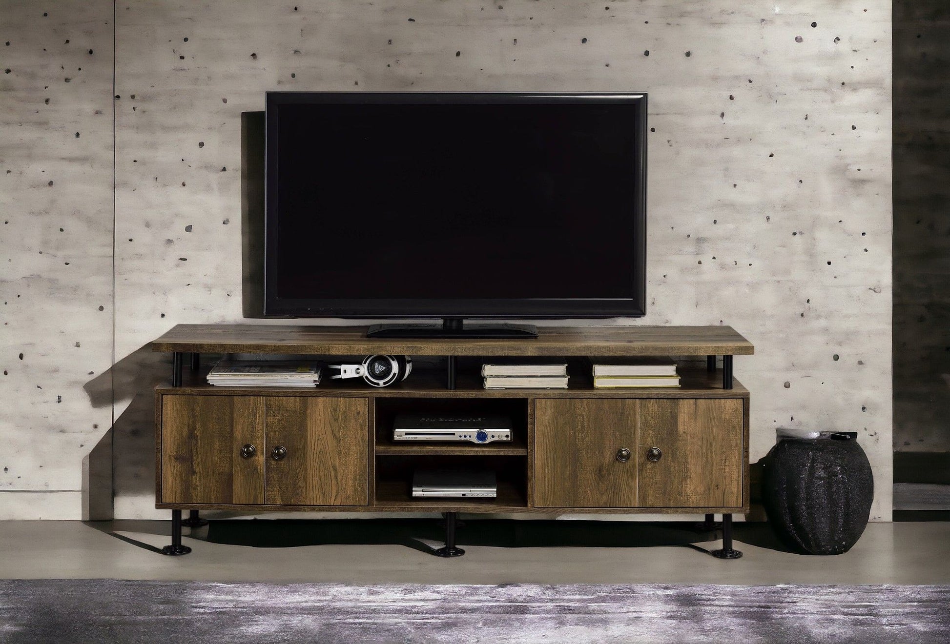 Ensata II - TV Stand - Rustic Oak / Black - Best Buy Furniture