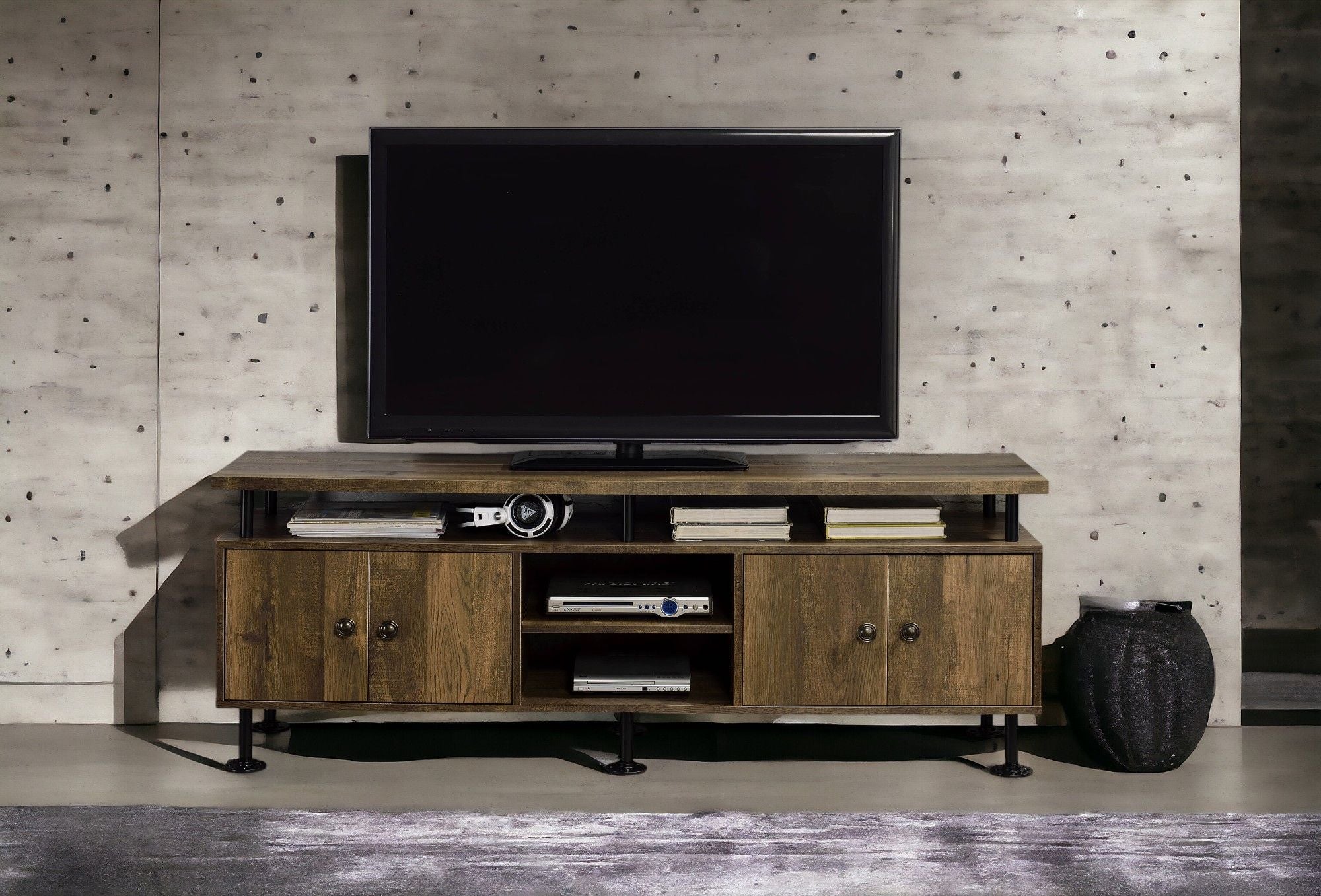 Ensata II - TV Stand - Rustic Oak / Black - Best Buy Furniture