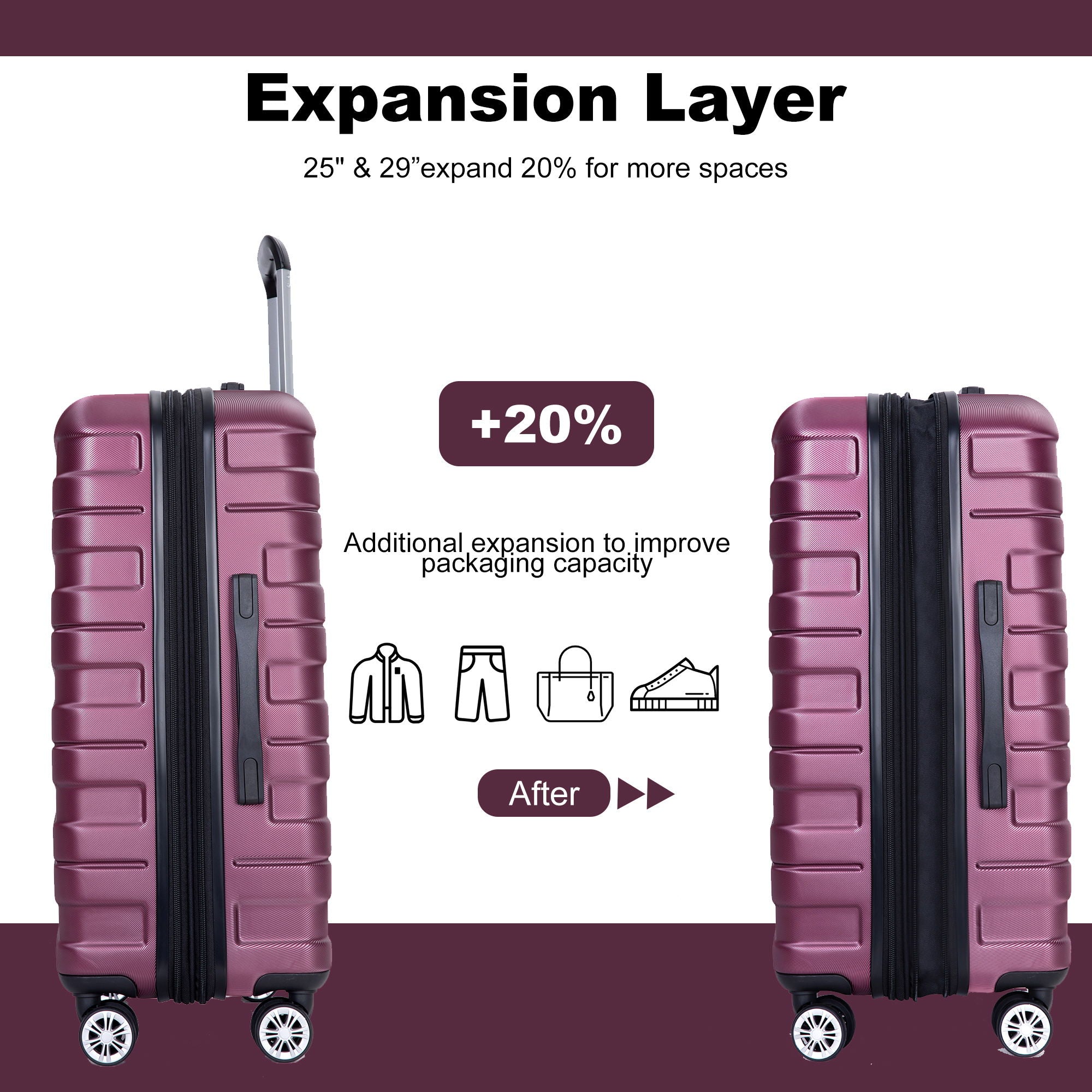 3 Piece Luggage Sets Lightweight & Durable Expandable Suitcase With Two Hooks