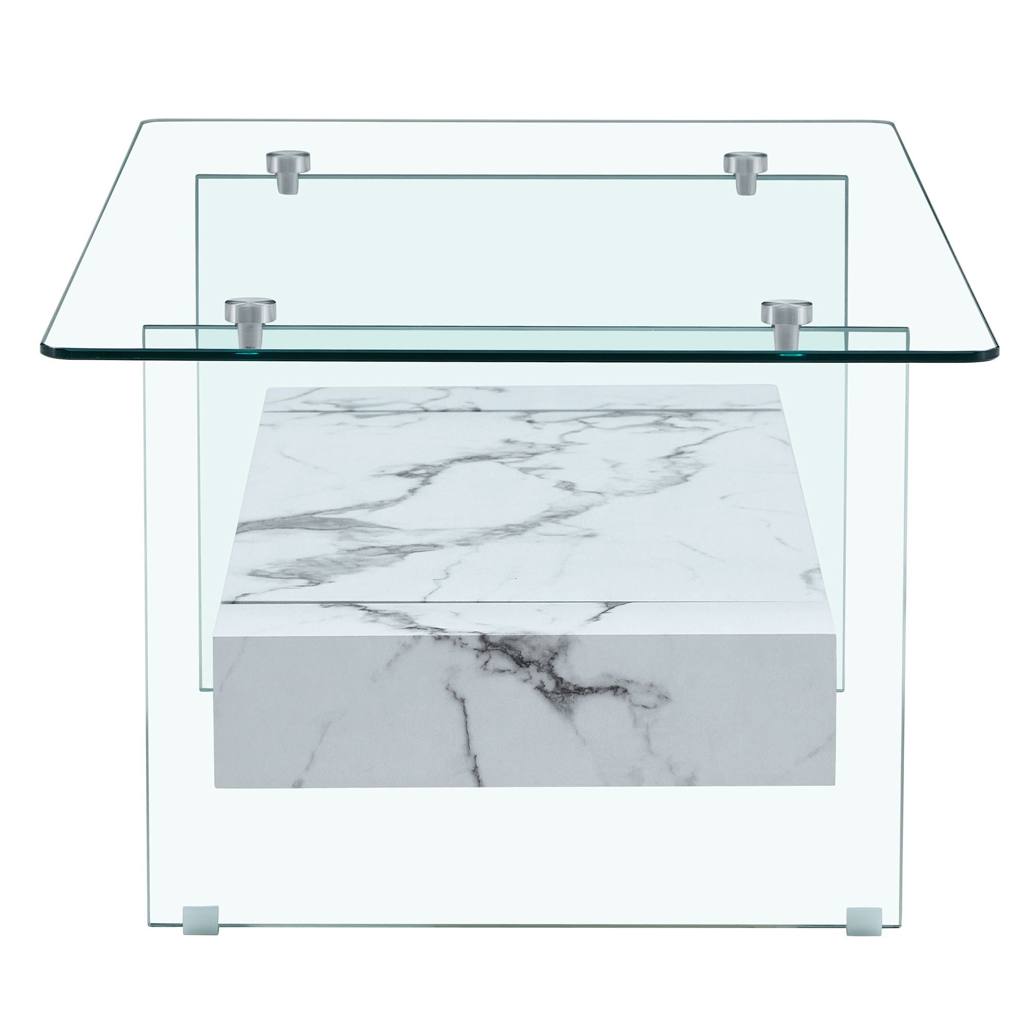 Modern 2 Tier Square Coffee Table, Elegant Marble Pattern