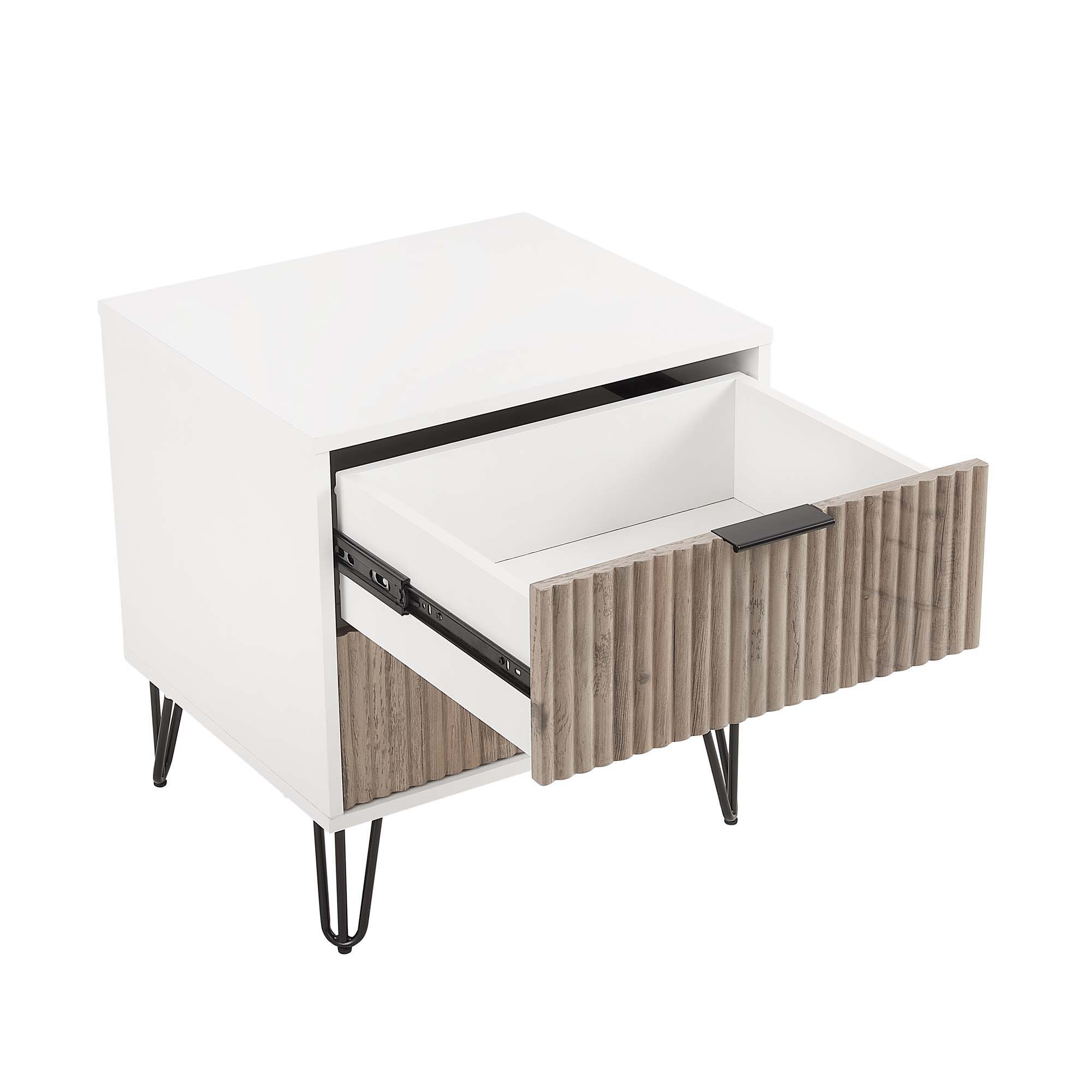 Dumbo - Fluted Nightstand With 2 Drawers - Gray / White
