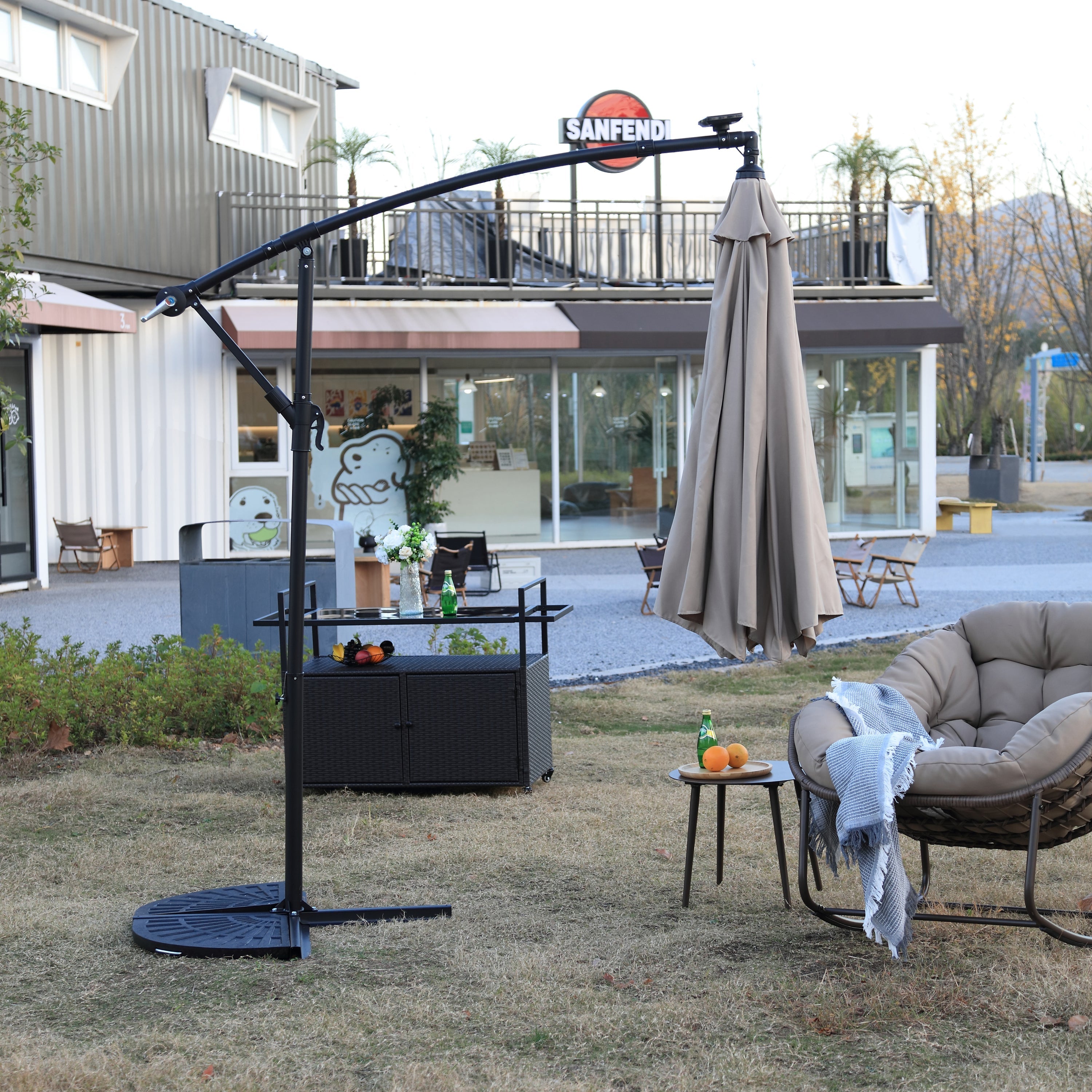 10ft Solar LED Offset Hanging Market Patio Umbrella (Khaki)