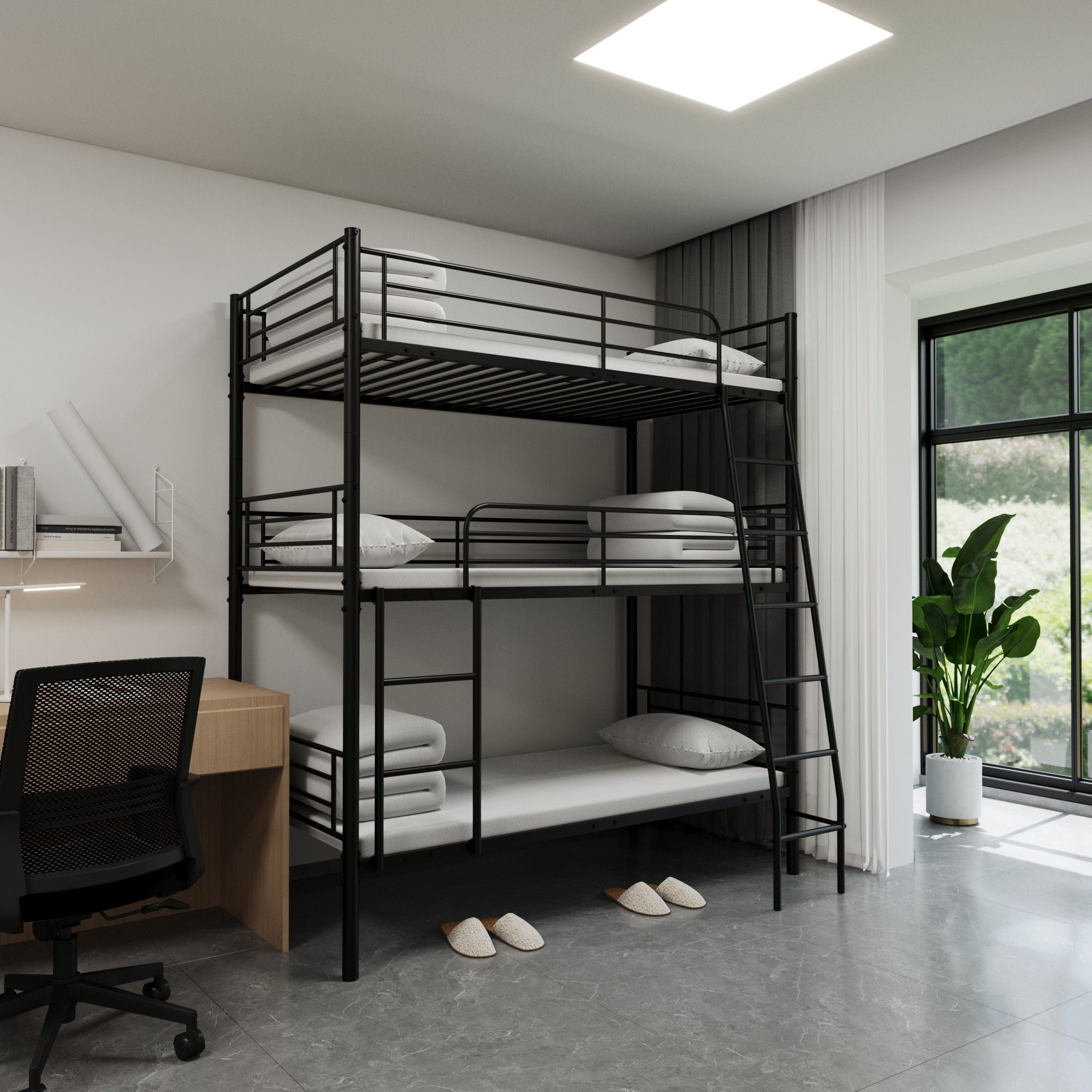Twin Size Metal Triple Bunk Bed For Bedroom And Dormitory, Convertible Into 3 Separate Beds - Black
