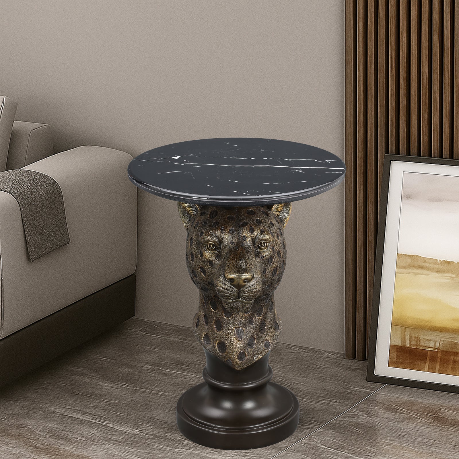 Leopard Head Accent Table Animal Statue End Table