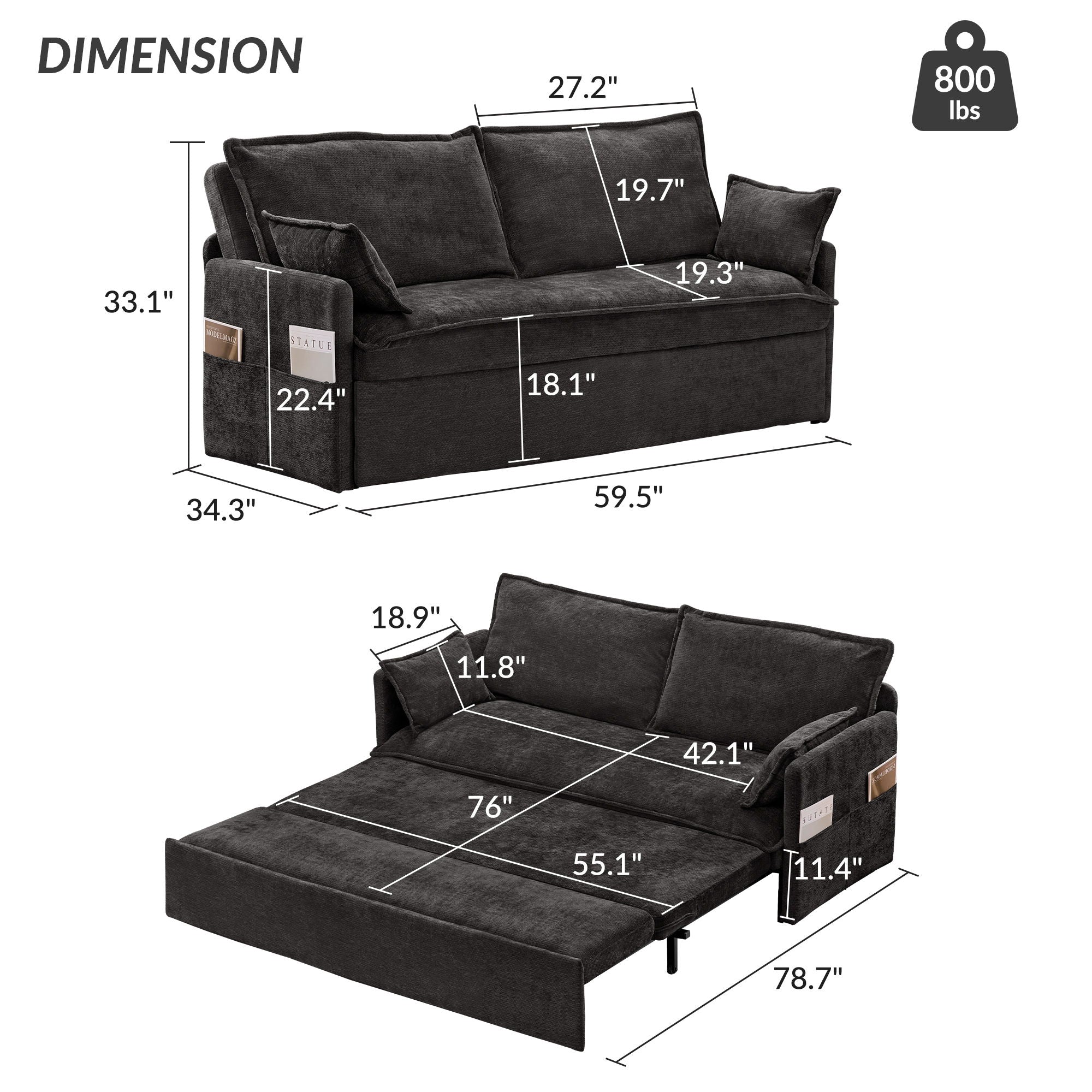 Pull Out Sofa Bed, Convertible Sleeper Sofa Couch, Side Storage, And USB / C - Type Charging Ports Chair