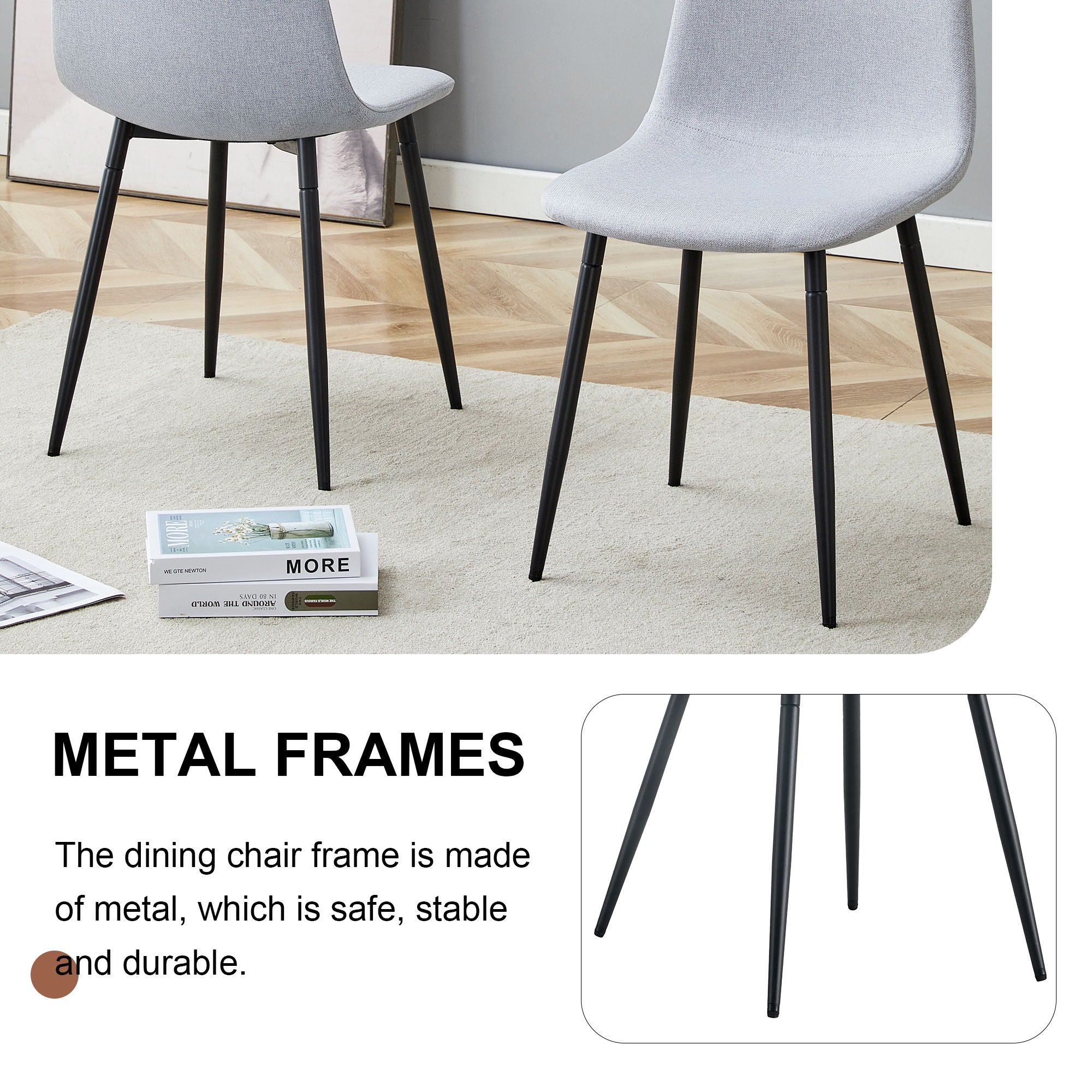 Modern Medieval Style Cushioned Side Chairs Set With Black Metal Legs For Kitchens