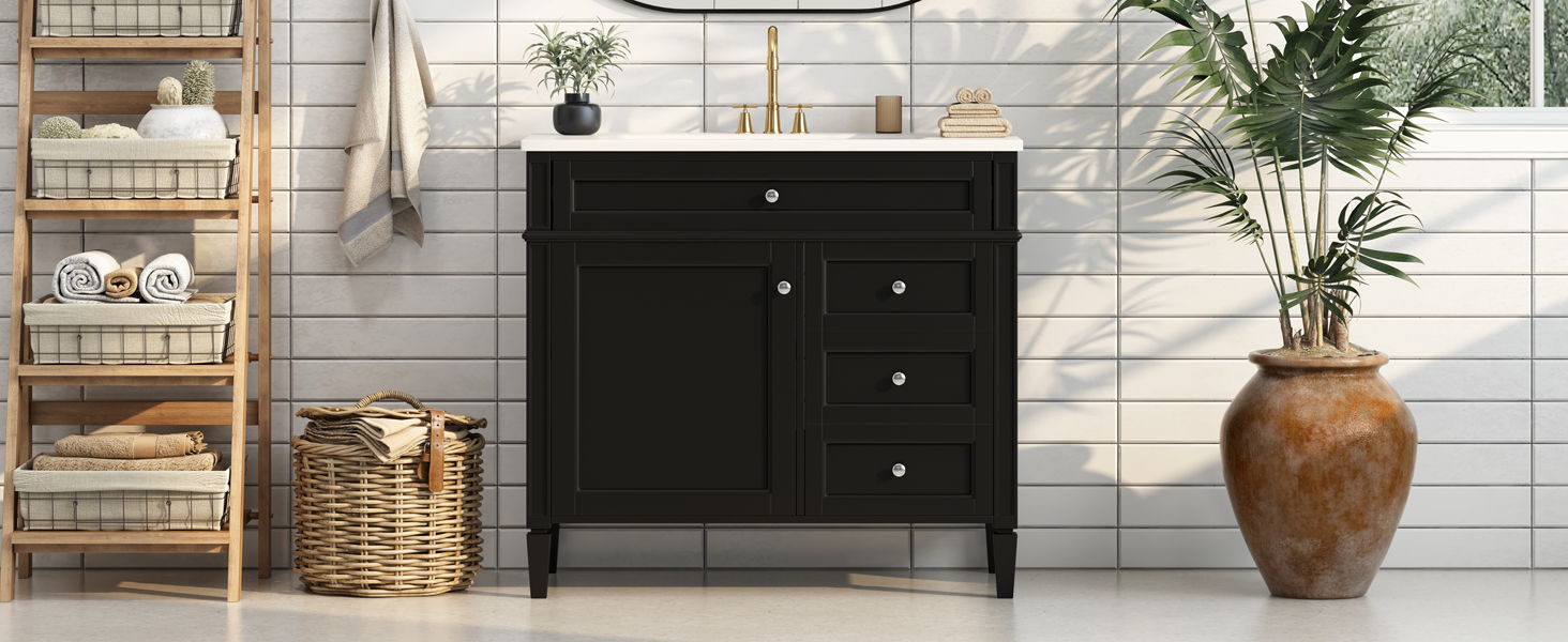Bathroom Vanity & Top Sink, Modern Bathroom Storage Cabinet With 2 Drawers And A Tip-Out Drawer