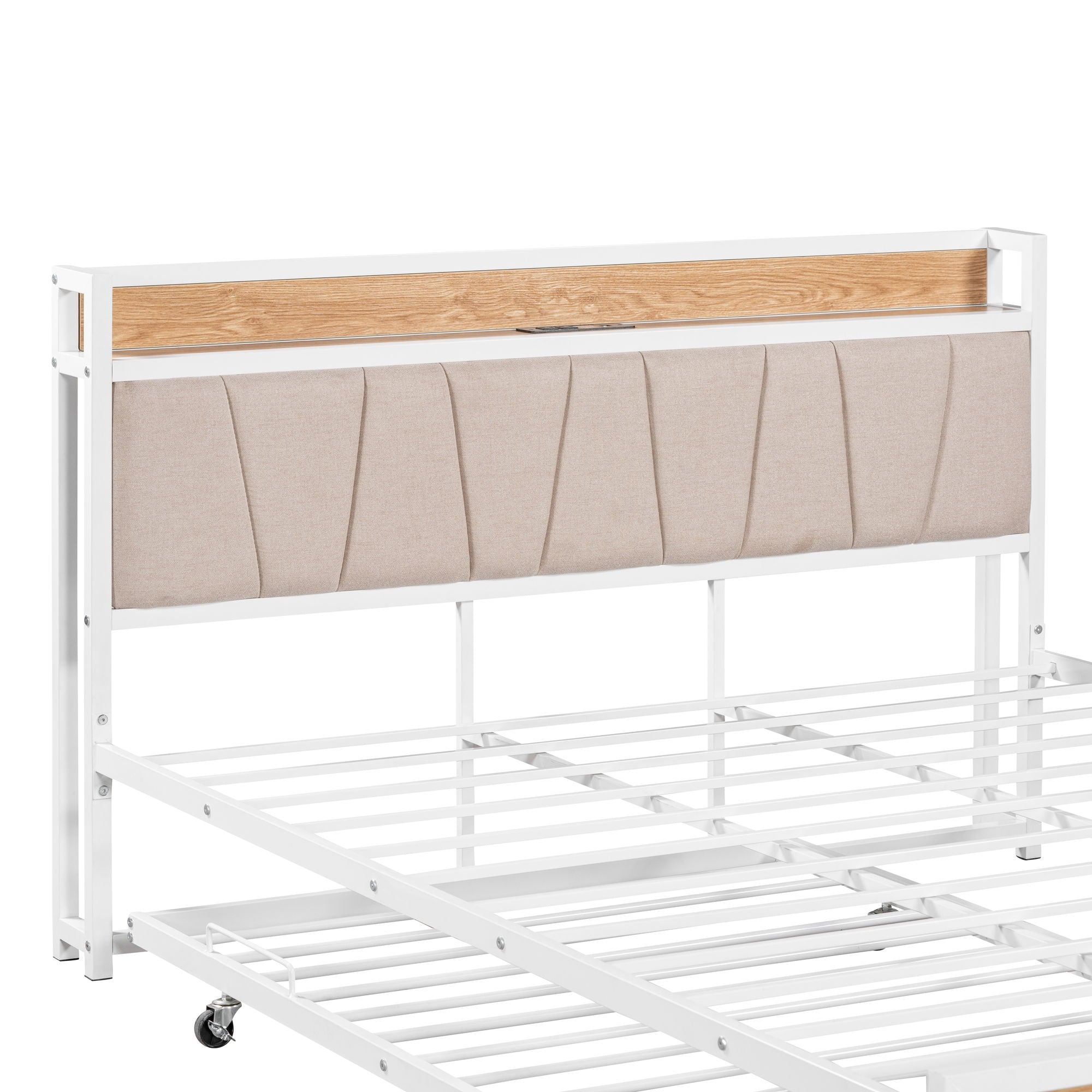 Platform Bed Frame With Trundle, USB Ports And Slat Support, No Box Spring Needed