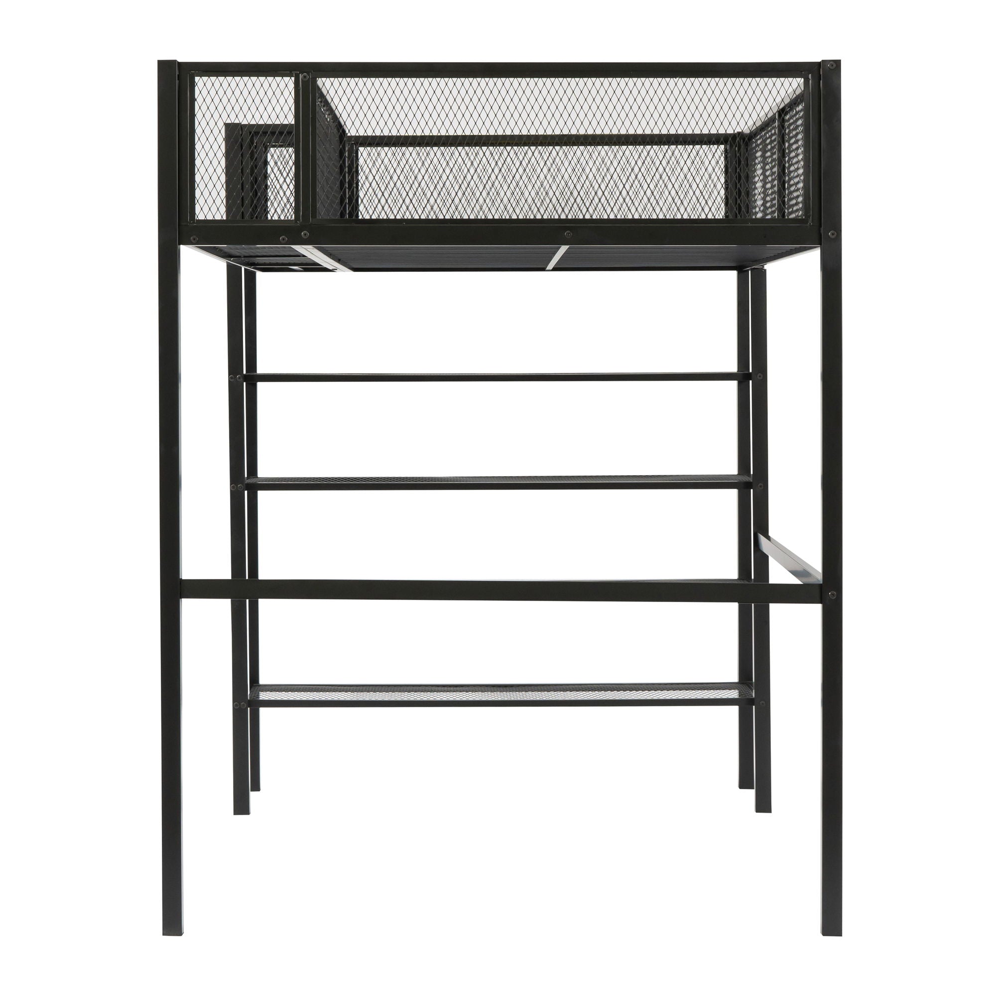 Loft Bed With 4 Tier Shelves And Storage