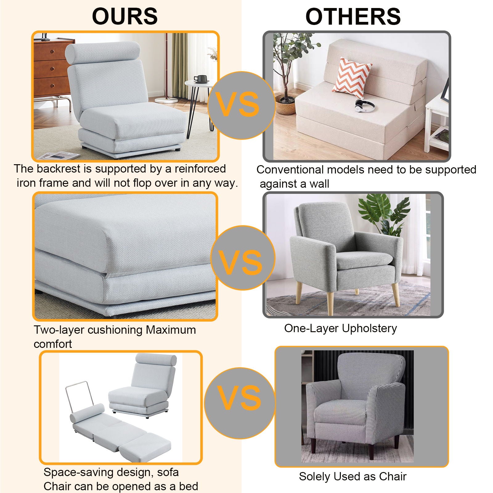 Foldable Single Chair Sofa Bed With Pillow, Easy To Store, Breathable And Wearable Linen