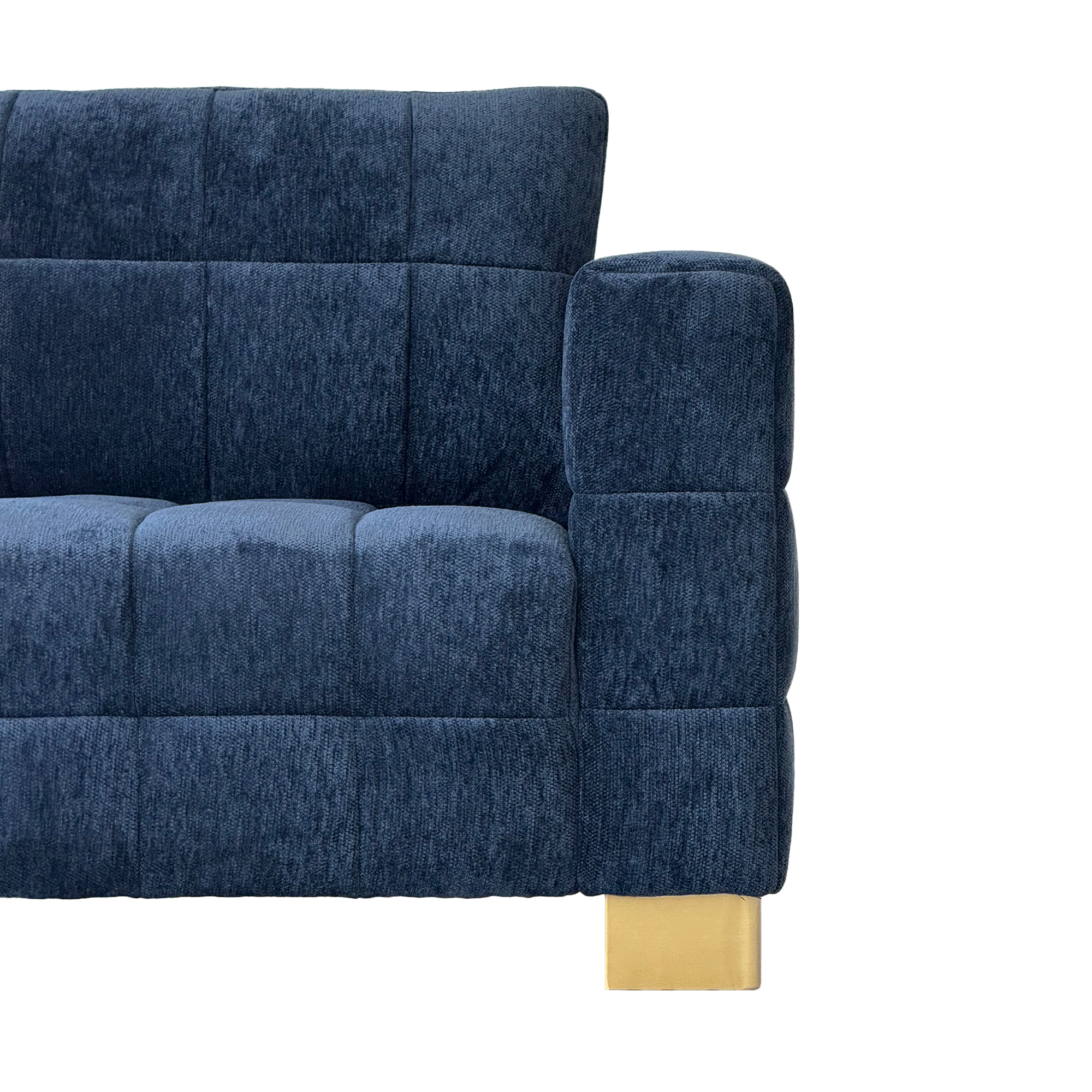 Retro Blue Chenille Upholstered 3-Seater Couch with Stainless-Steel Legs