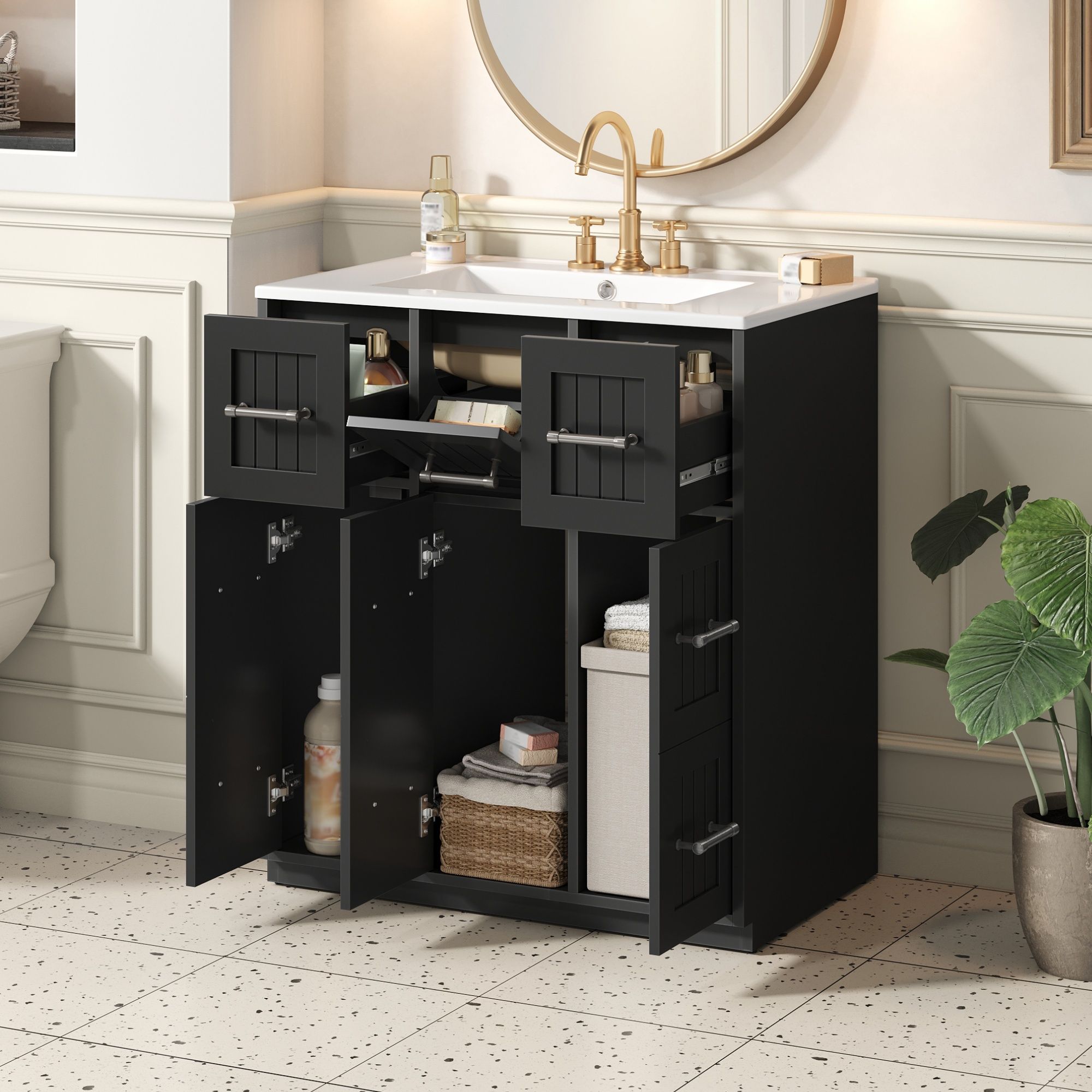 Bathroom Vanity With Undermount Sink, Soft-Close Doors, Drawers, Ceramic Sink