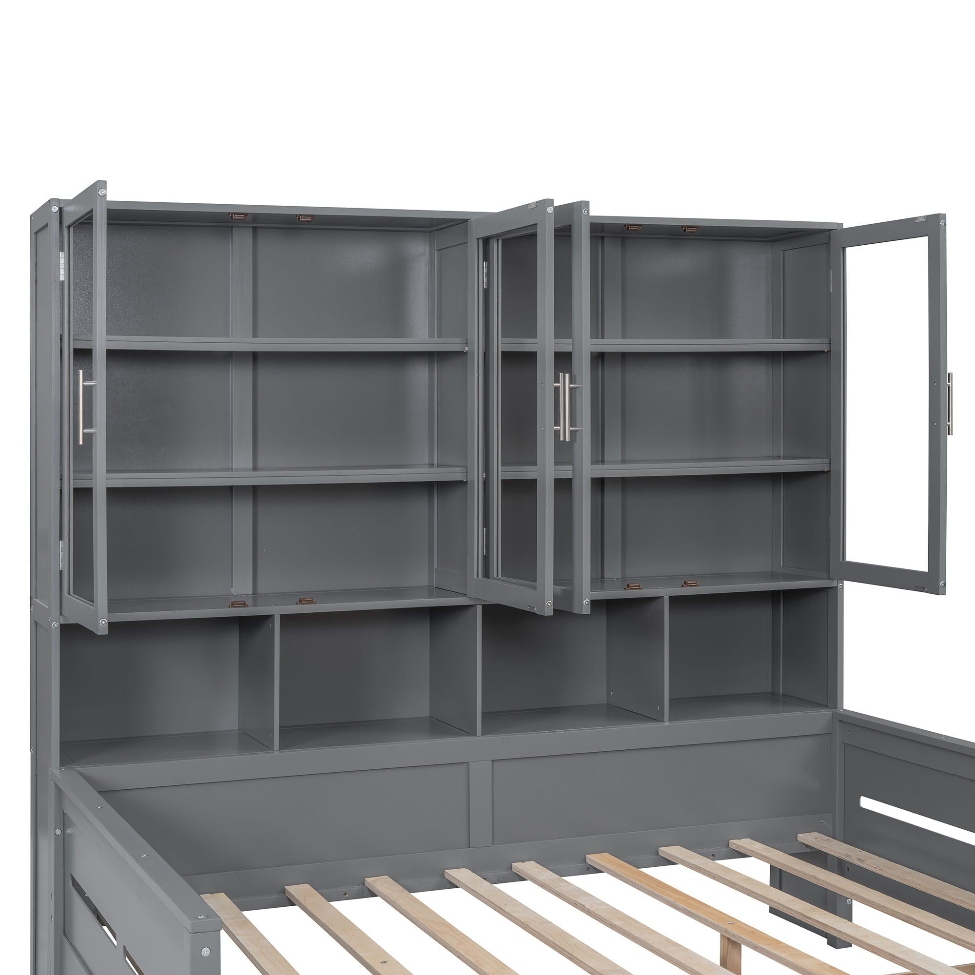 Daybed With Glass Door Storage Cabinets, Built In LED Lighting And Shelves