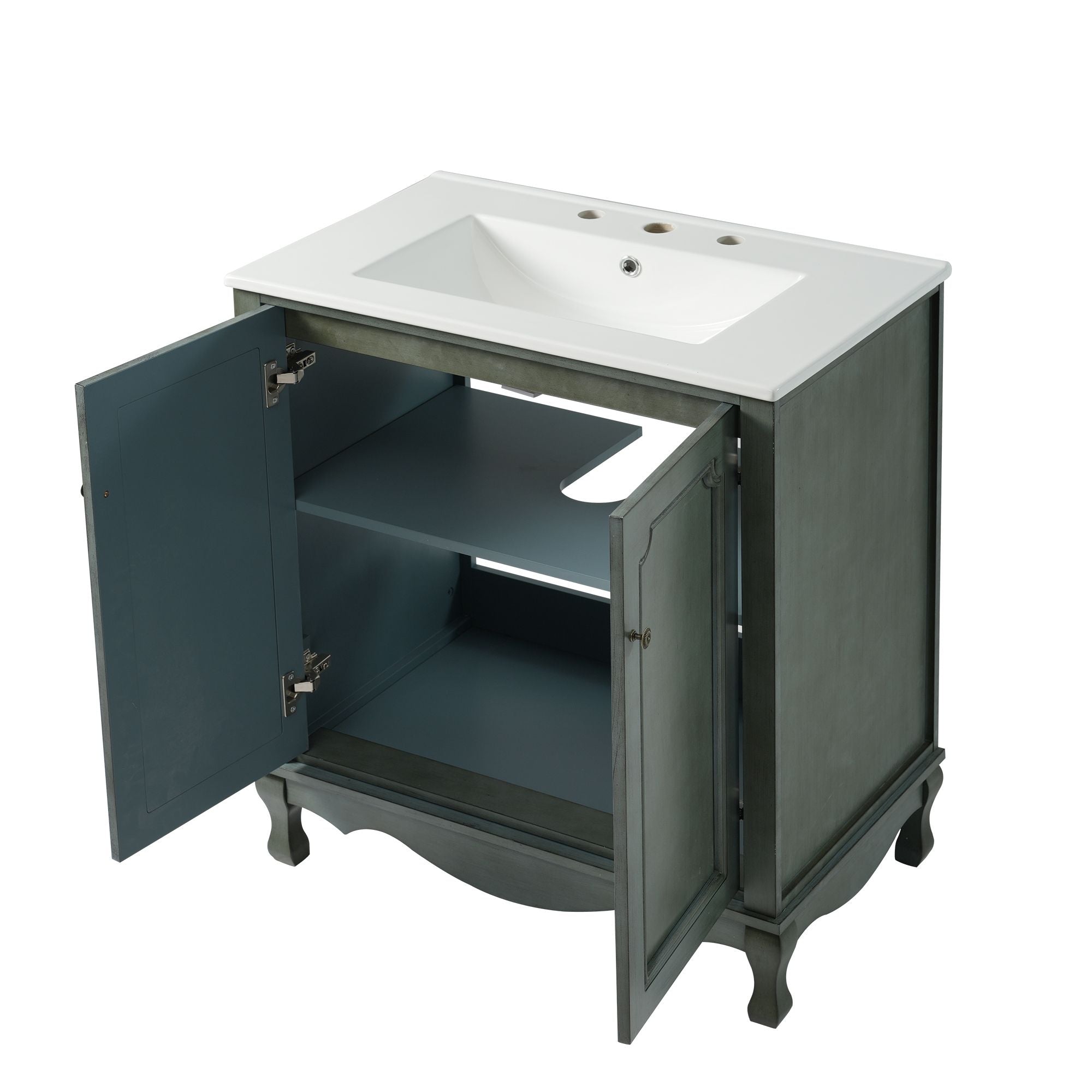 Vintage Double Sink Bathroom Vanity Set With Ceramic Sinks