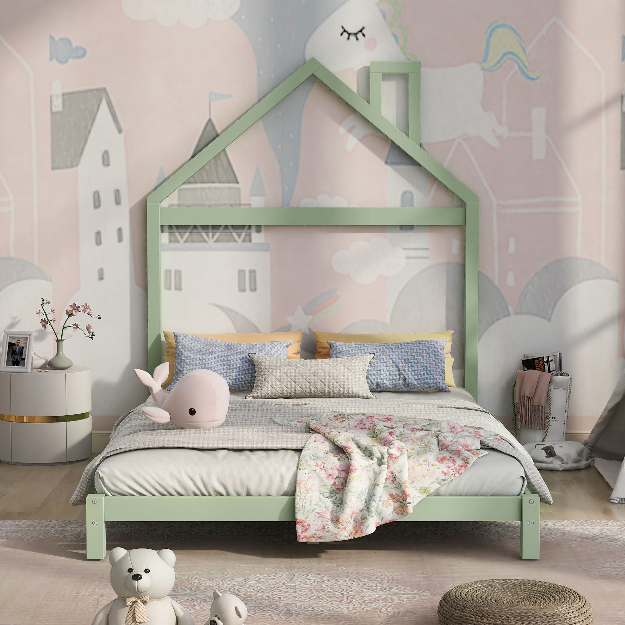 Platform Bed With House Shaped Headboard