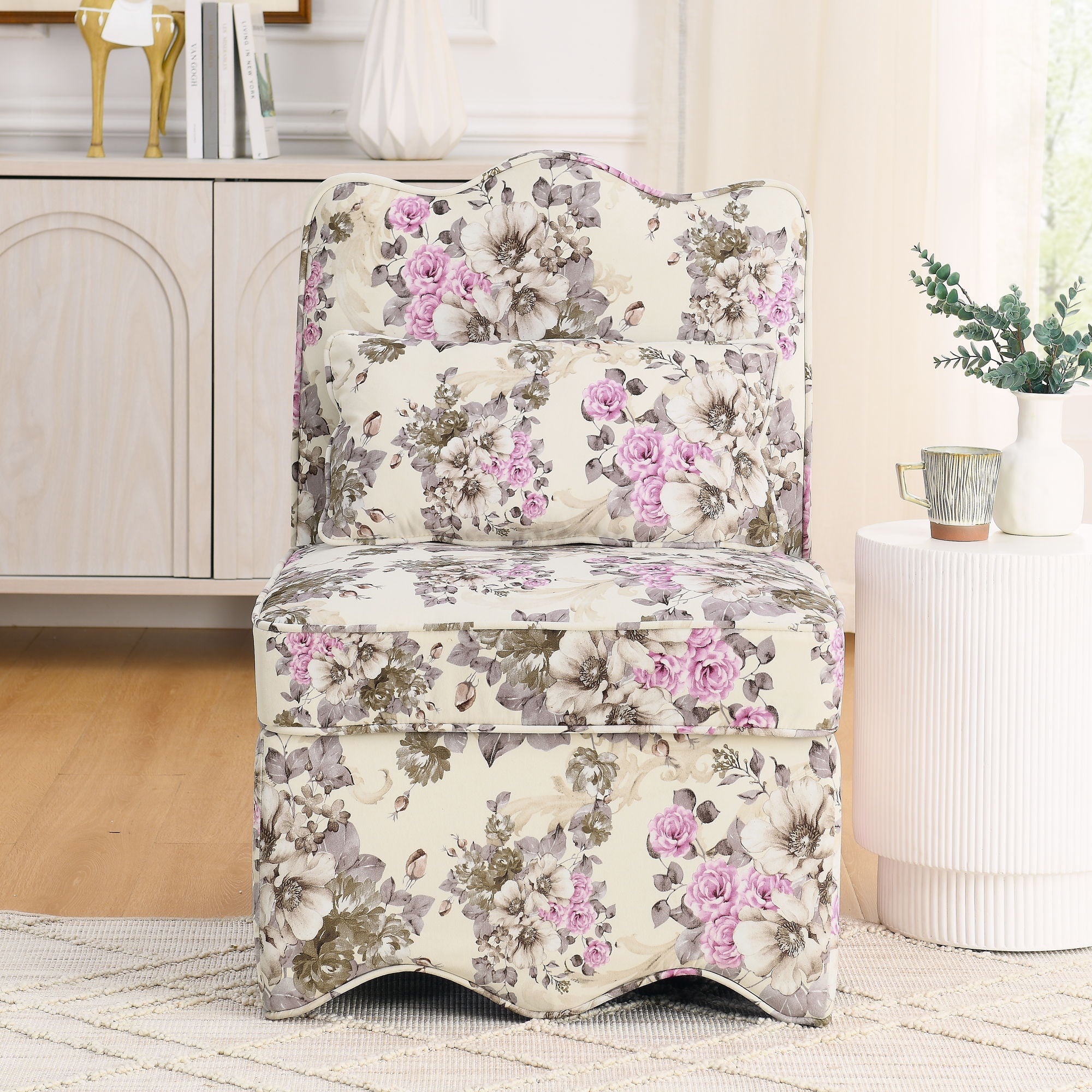 Stylish Flannel Dining Chair With Soft Cushion And Backrest