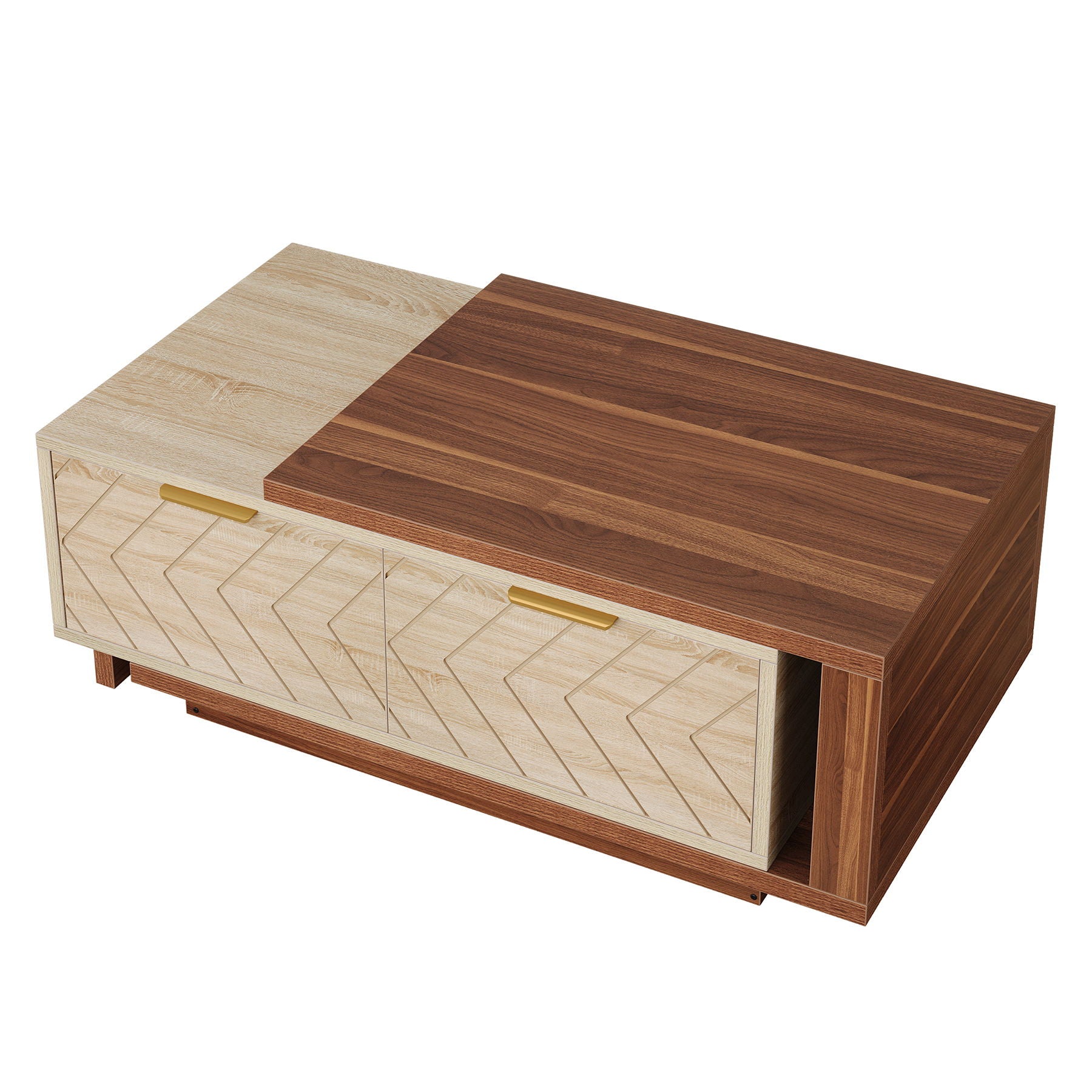 Extendable Coffee Table With 2 Storage Drawers, Dual Tone With Sliding Top, Hidden Storage - Walnut