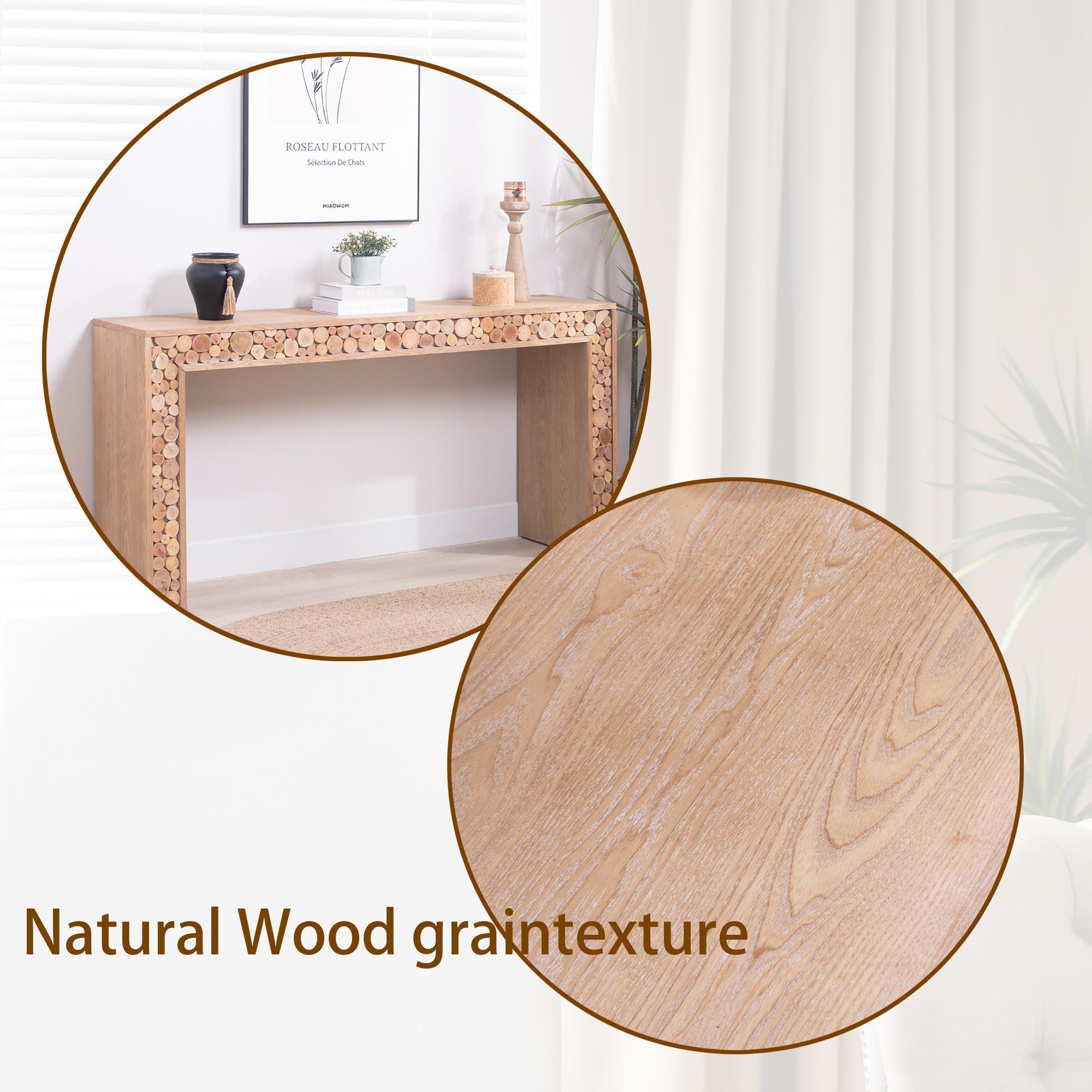 Rustic Wood Console Table with Natural Log Accents – 62 Entryway Table, Narrow Sofa Table, Hallway Accent Table – Modern Farmhouse Style