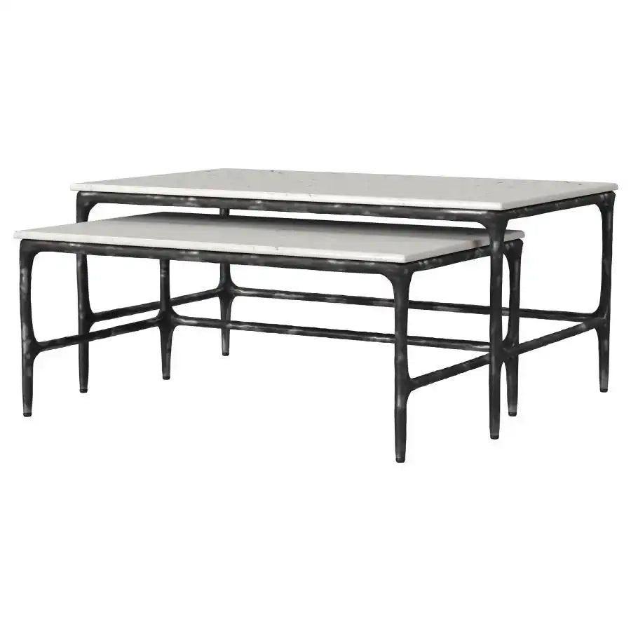 Ebby - 2 Piece Genuine Marble Top Nesting Coffee Tables - White