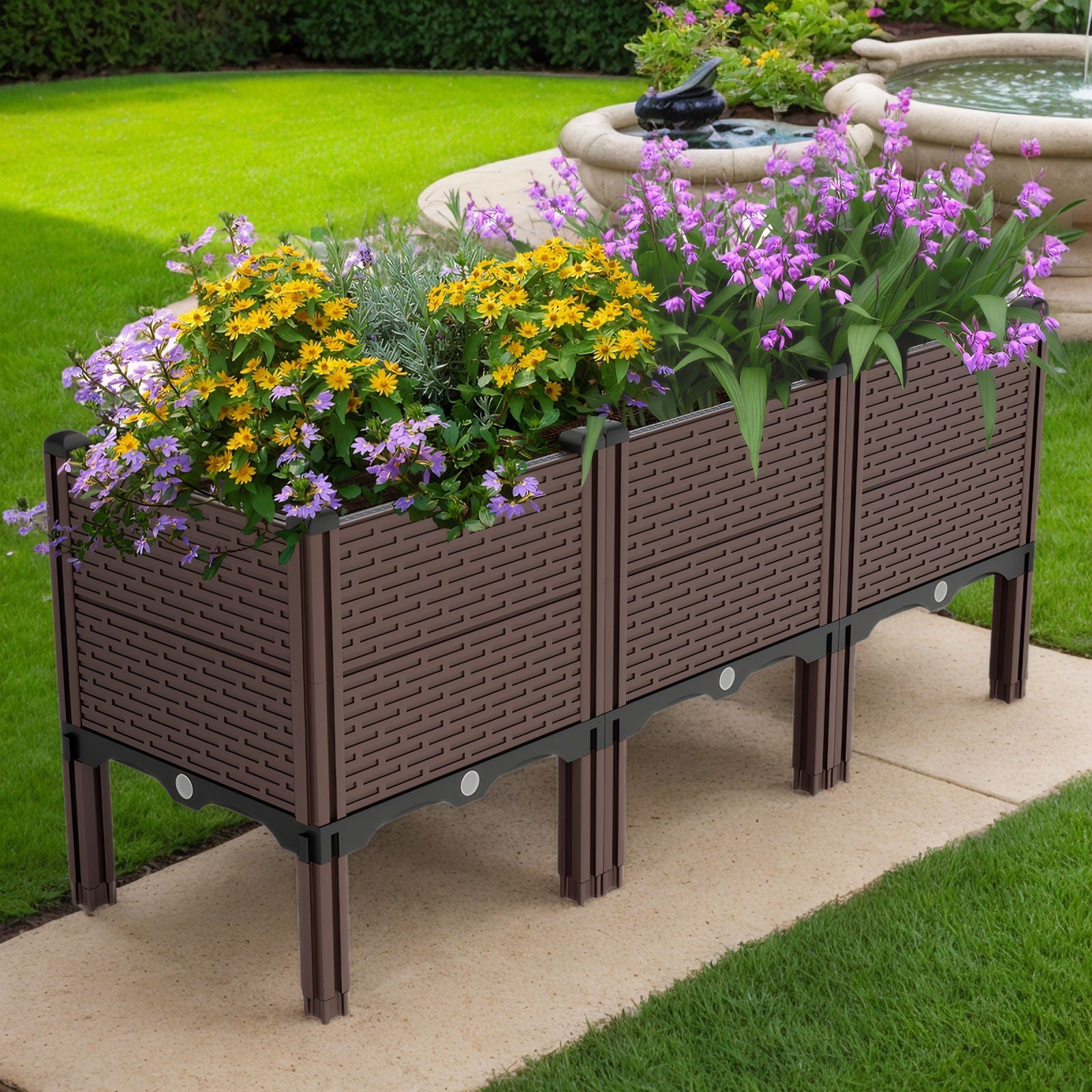 Raised Garden Beds Outdoor, Polypropylene Planter Boxes Outdoor For Vegetables, Flowers, Herbs, Garden Box With Drain Outlet, Heat And Frost Resistant Planters - Black / Brown