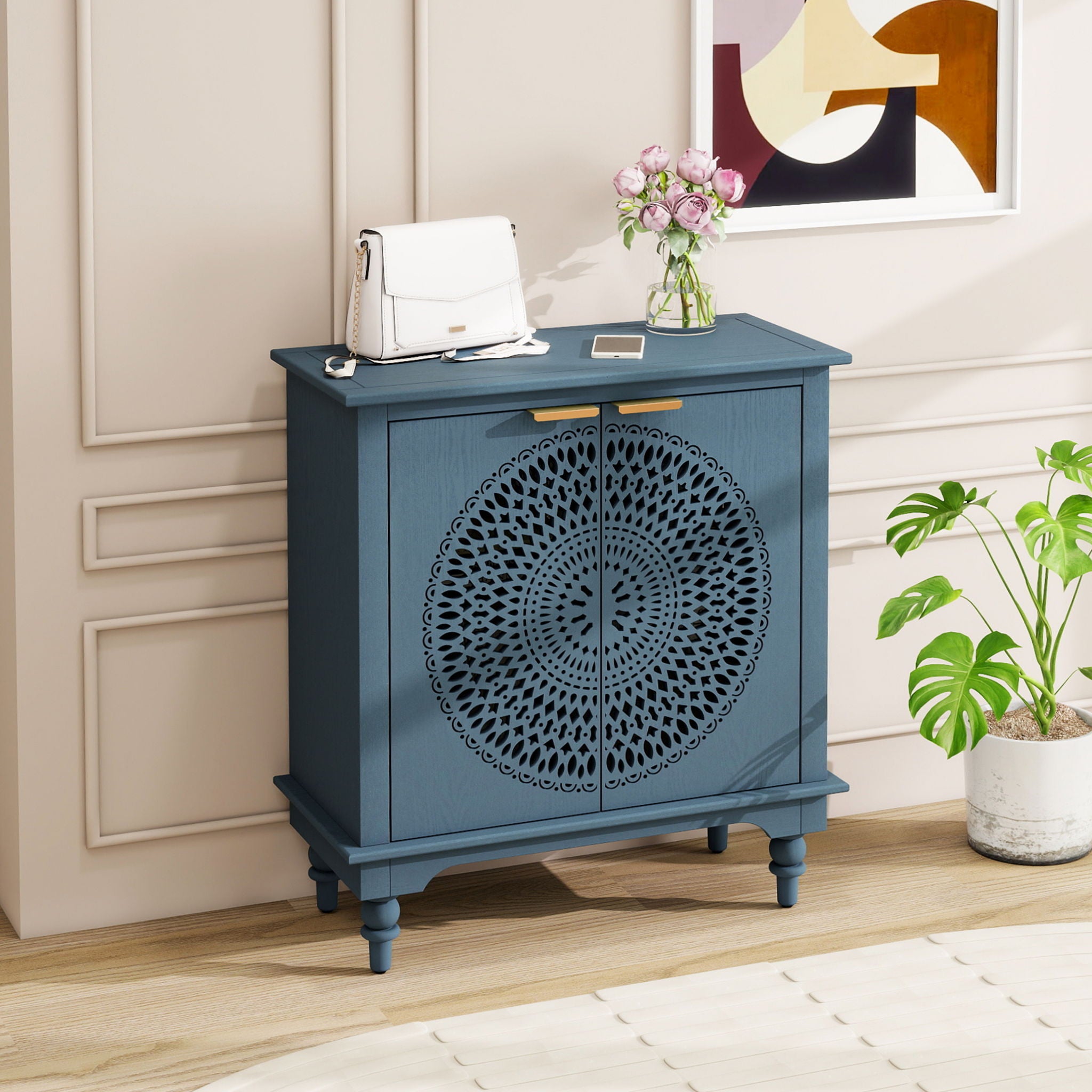 Hollow - Carved 2 Doors Accent Cabinet