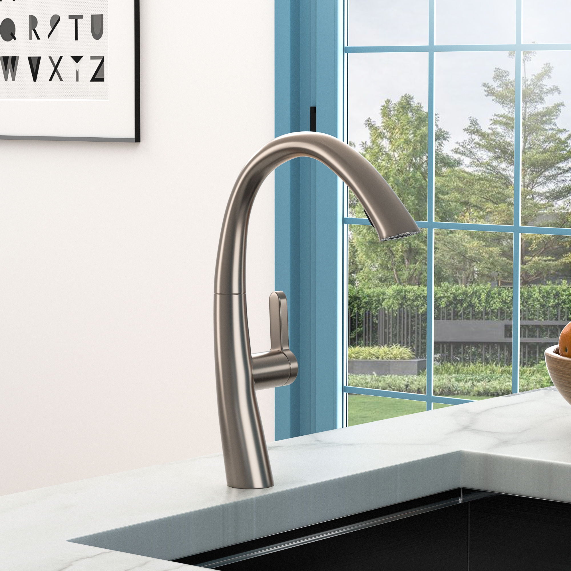Kitchen Faucet With Pull Out Spray, Stainless Steel, 16" Height - Brushed Nickel