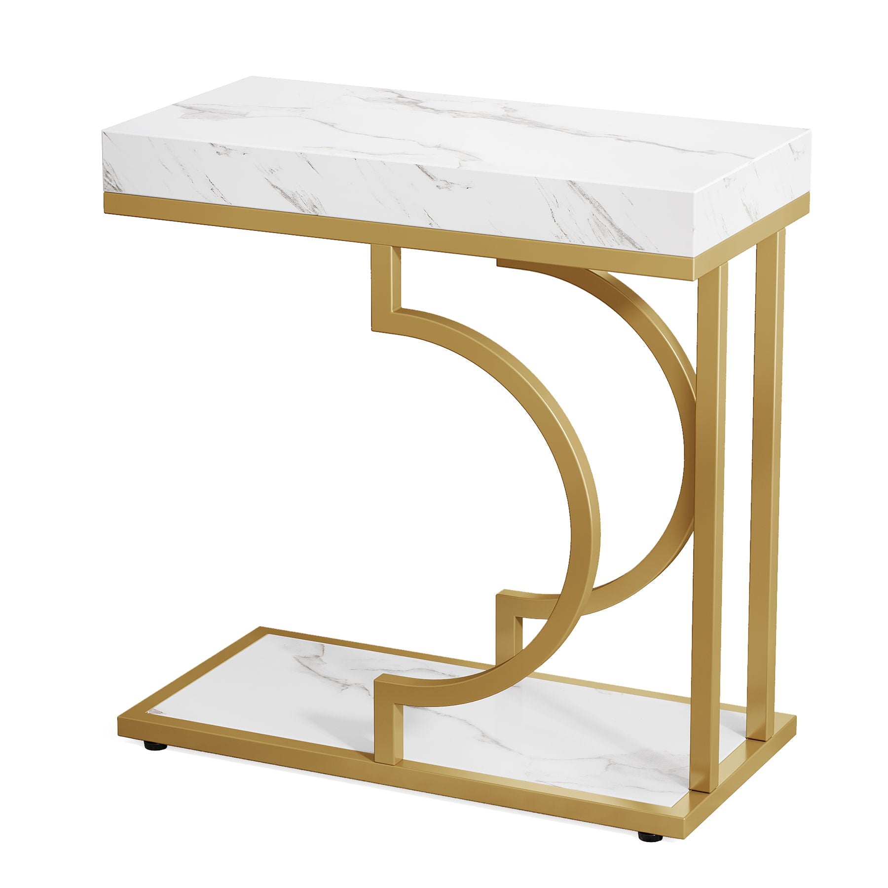 C-Shaped Sofa Side Table For Living Room - White / Gold