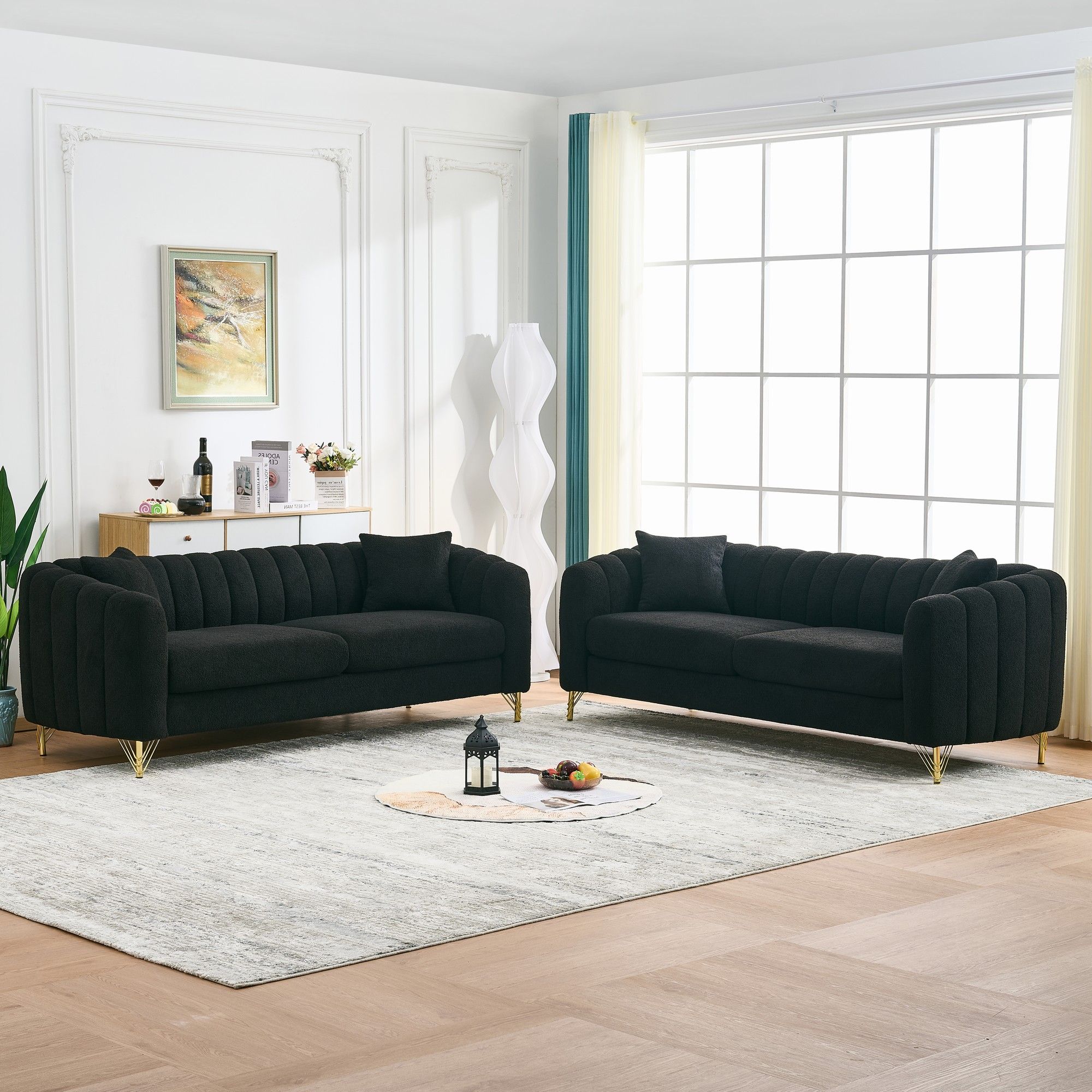Oversized Sofa, 3 And 3 Seater, Tufted Couch For Living Room - Black