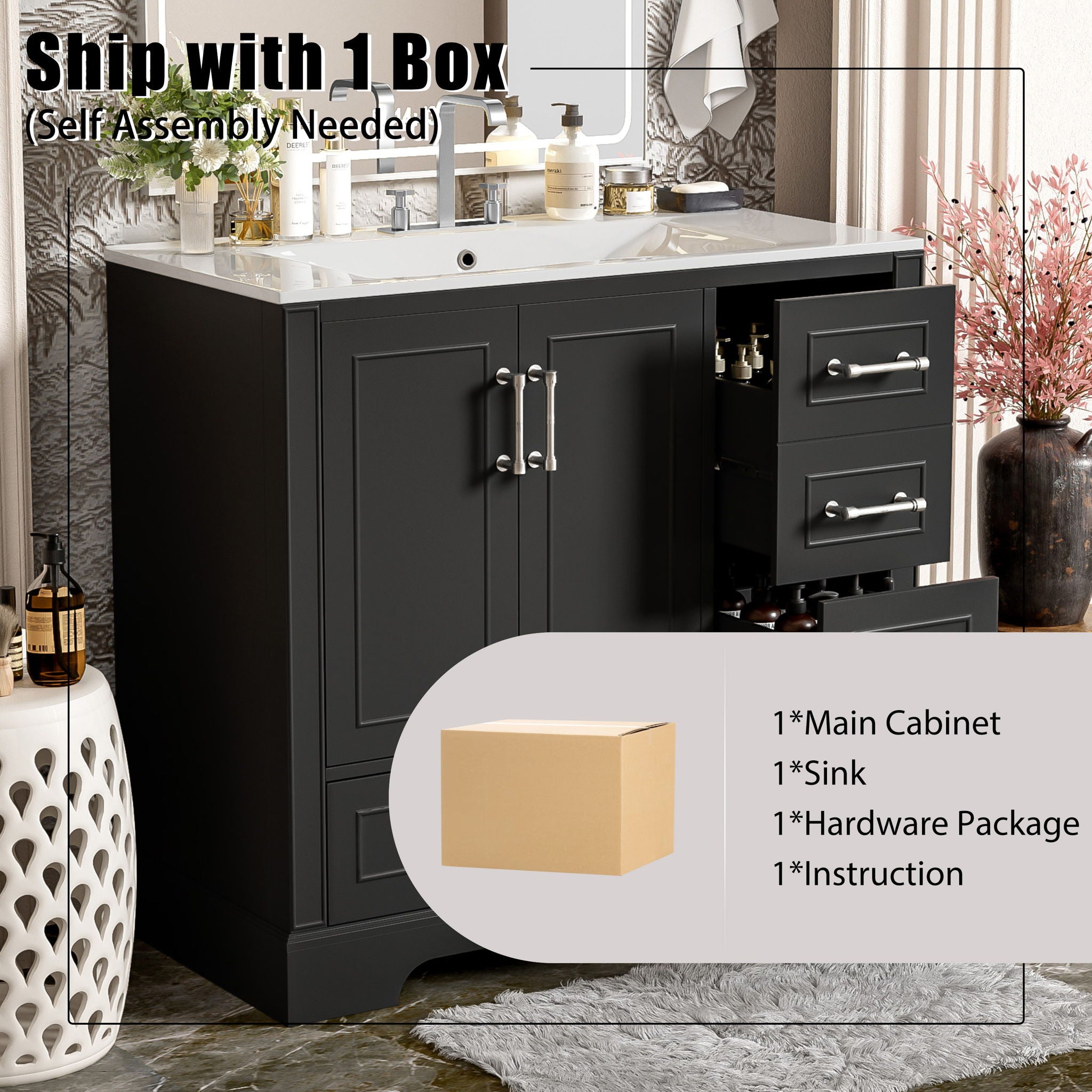 Traditional Bathroom Vanity With Soft Close Doors And Drawers