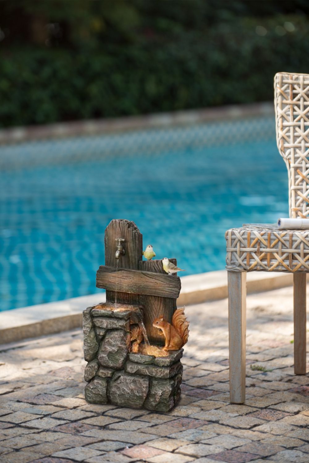 Decorative Two Tiered Water Fountain With Woodland Animal Design