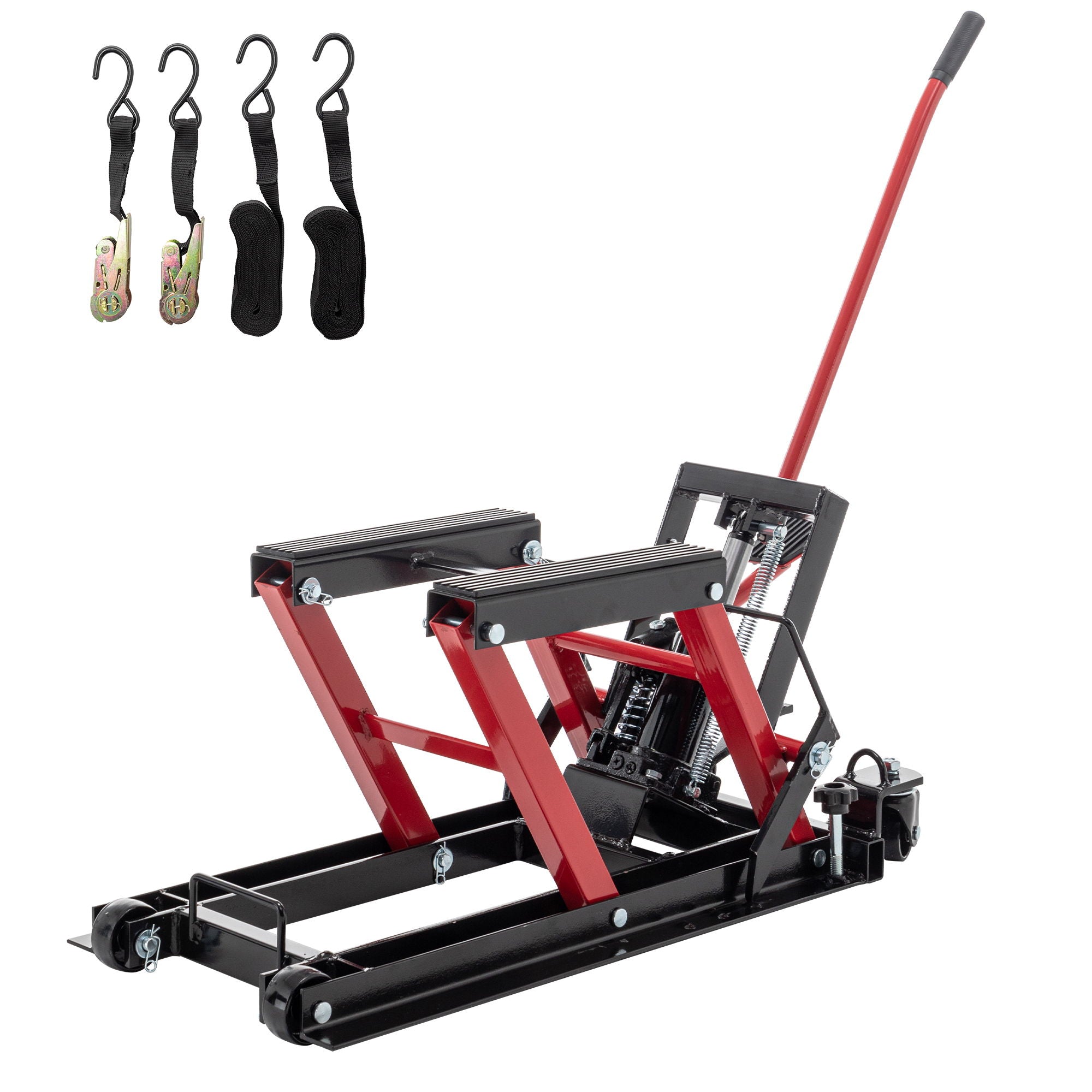Hydraulic Motorcycle Lift Jack With 1500 Lbs Capacity And Foot-Operated Scissor Lift - Red