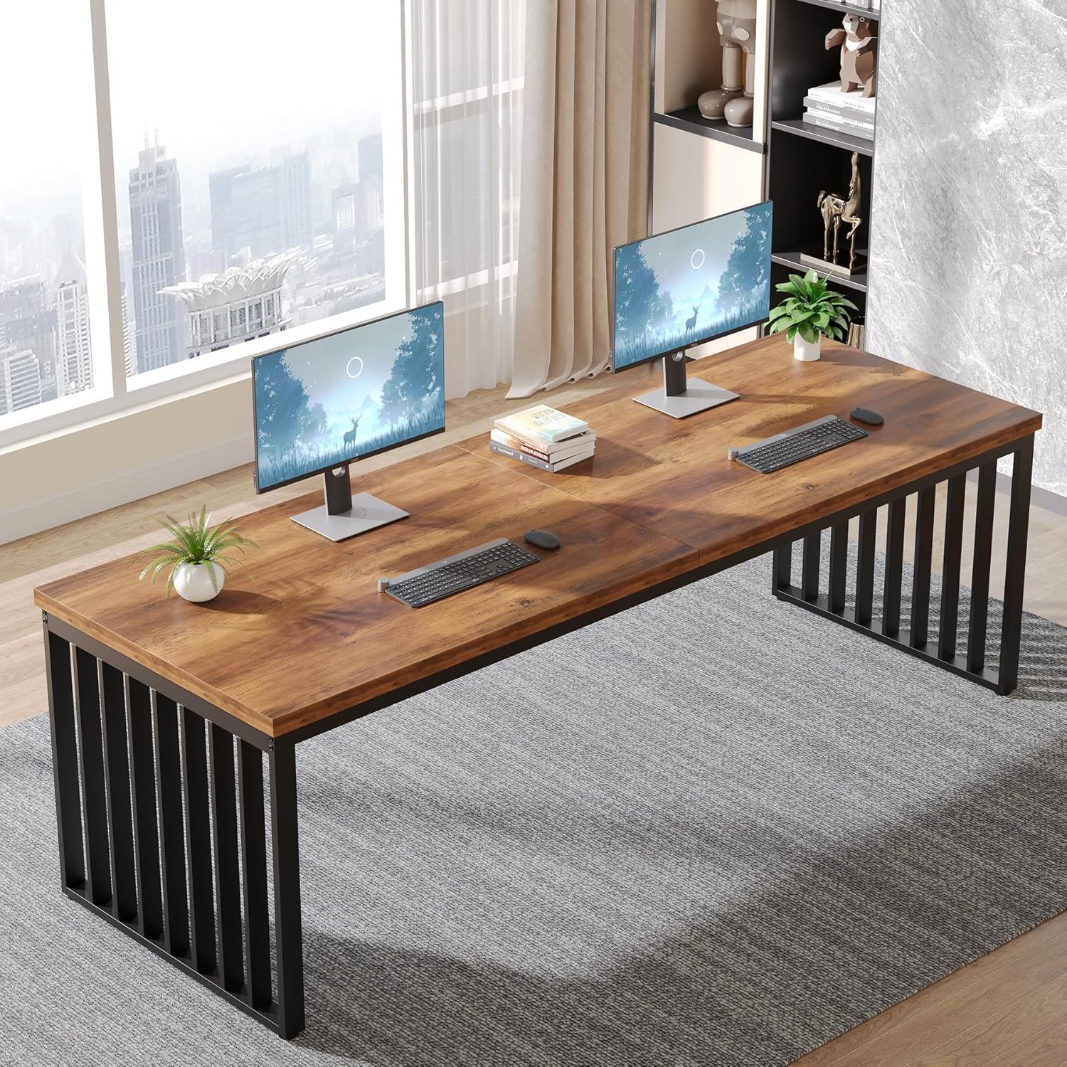 Double Computer Desk For 2 Person, Extra Long Workstation