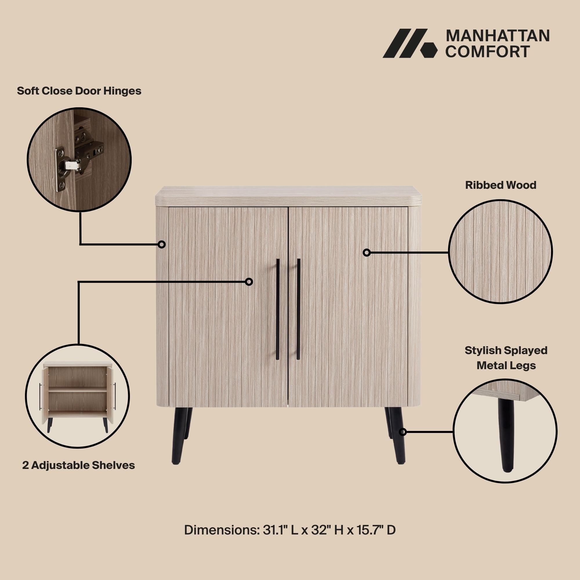 Jodie - Fluted Accent Cabinet - Oak