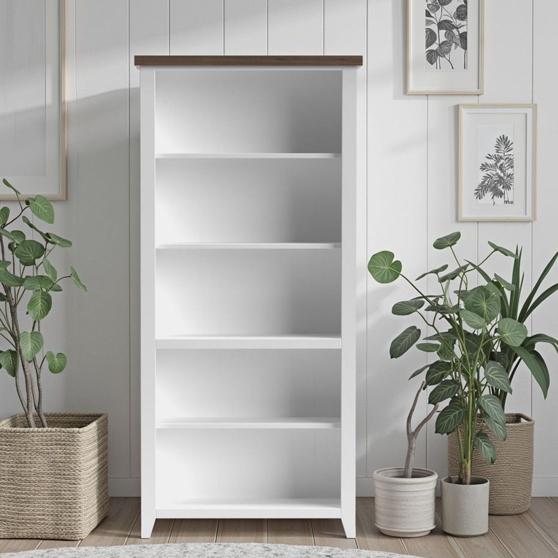 Hampton - High 5 Shelf Bookcase - Jasmine Whitewash / Barnwood - Best Buy Furniture