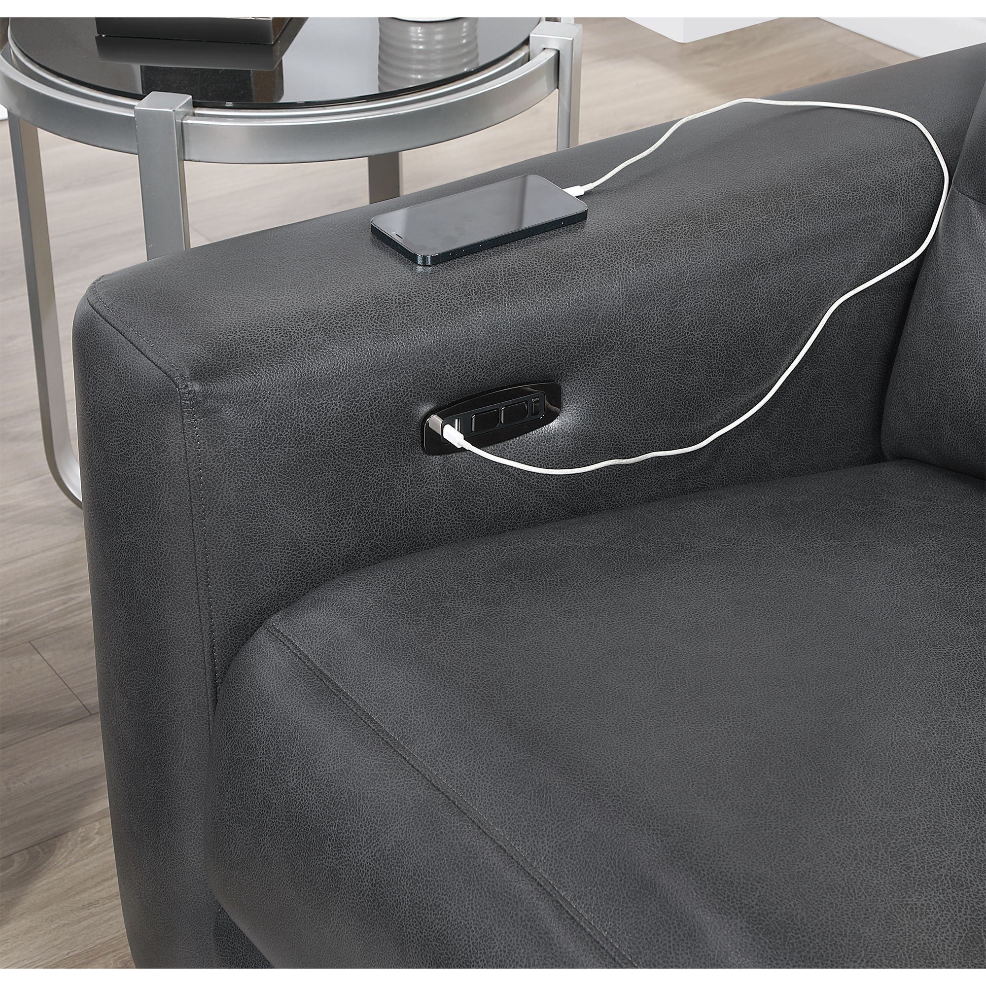 Yamein - Power Reclining Sofa With Bookcase Arms And LED Lights - Charcoal