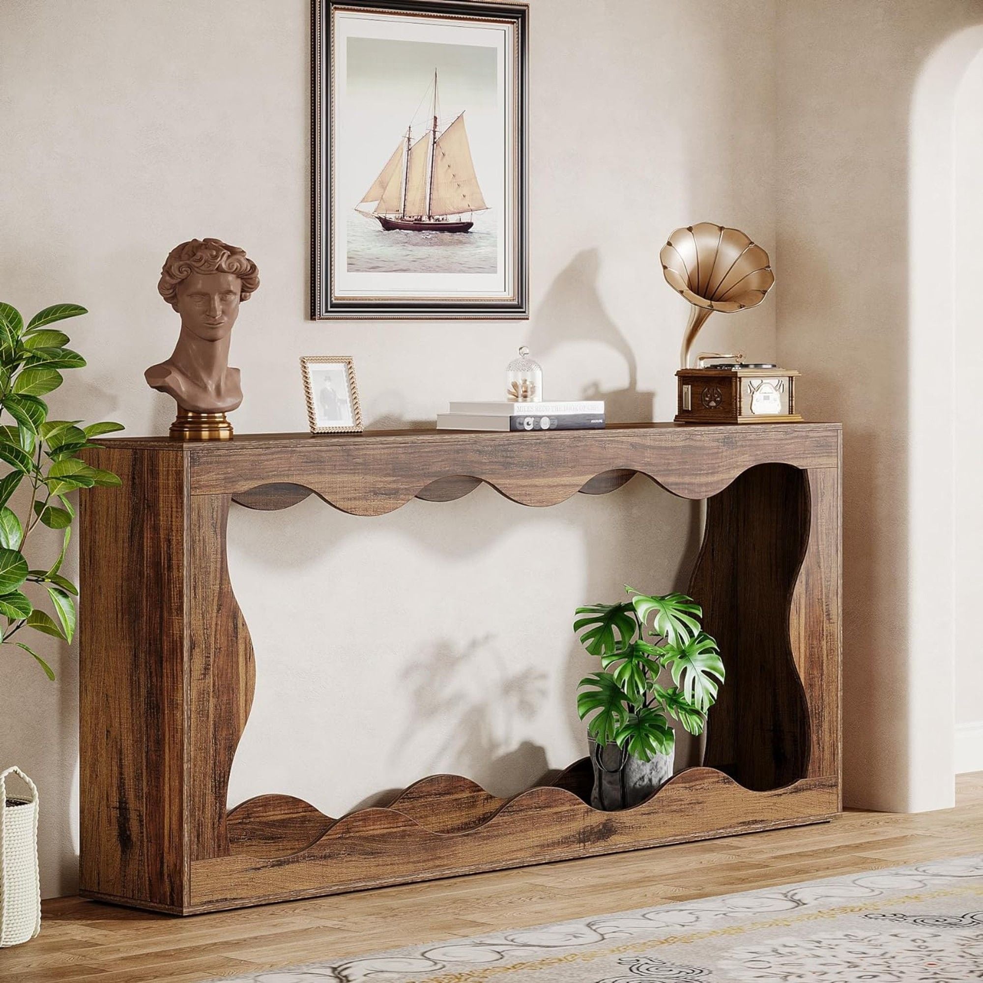 Console Table With Storage, Narrow Entryway Stand For Living Hallway - Light Brown