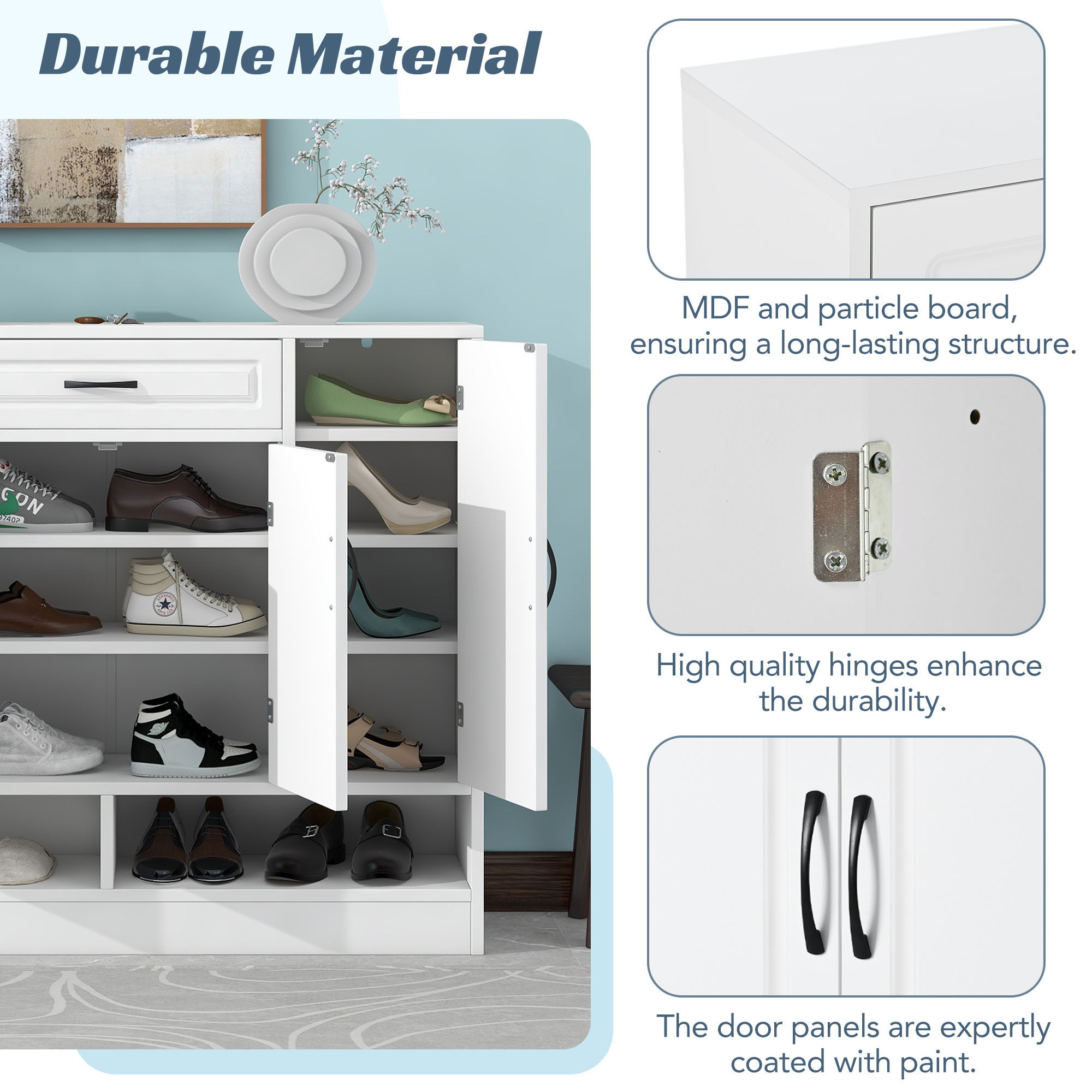 Sleek And Modern Shoe Cabinet With Adjustable Shelves, Space Saving Design