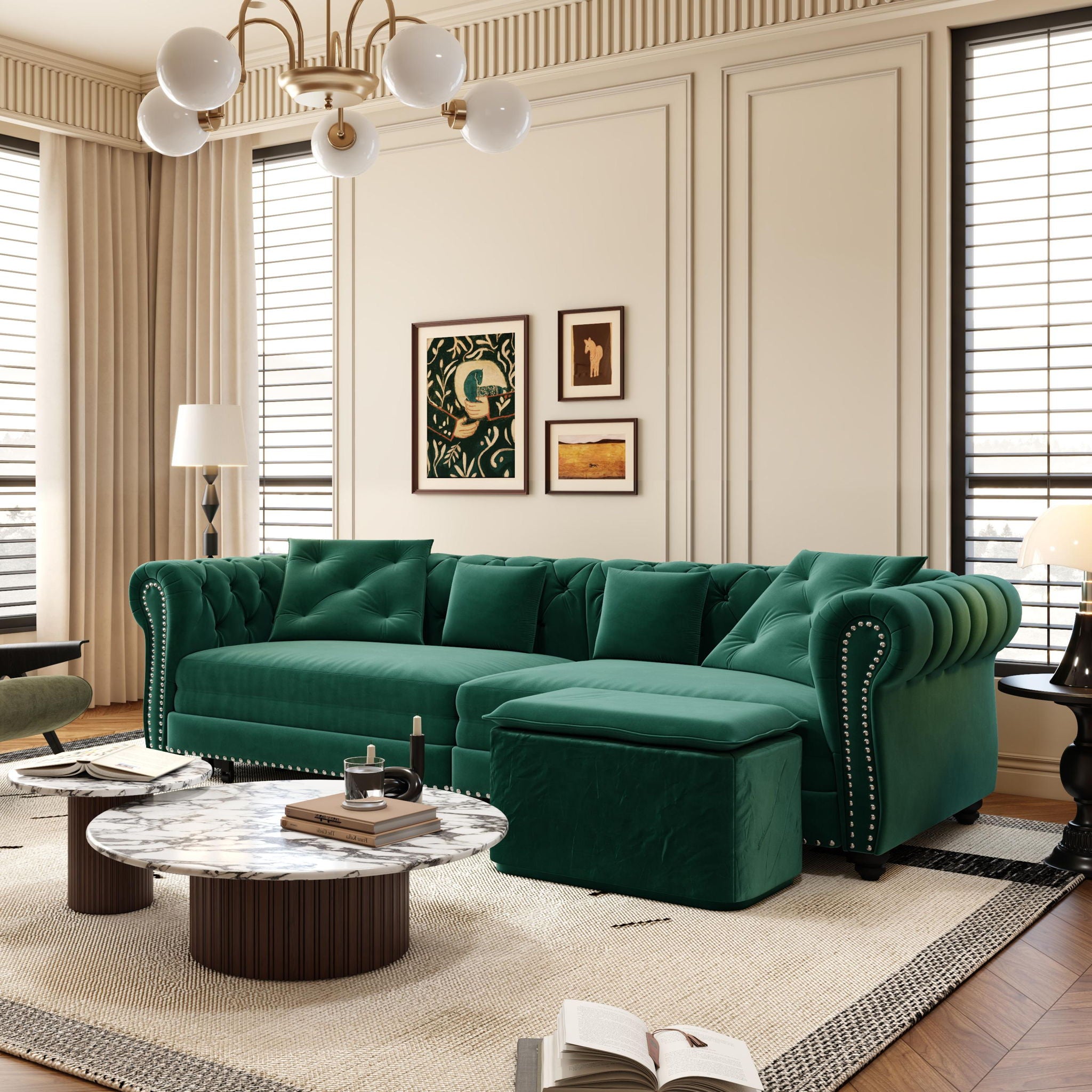 3 In 1 Pull Out Sofa Bed, Convertible Sleeper Sofa Bed, 3 Seater Sofa With Movable Ottoman - Green