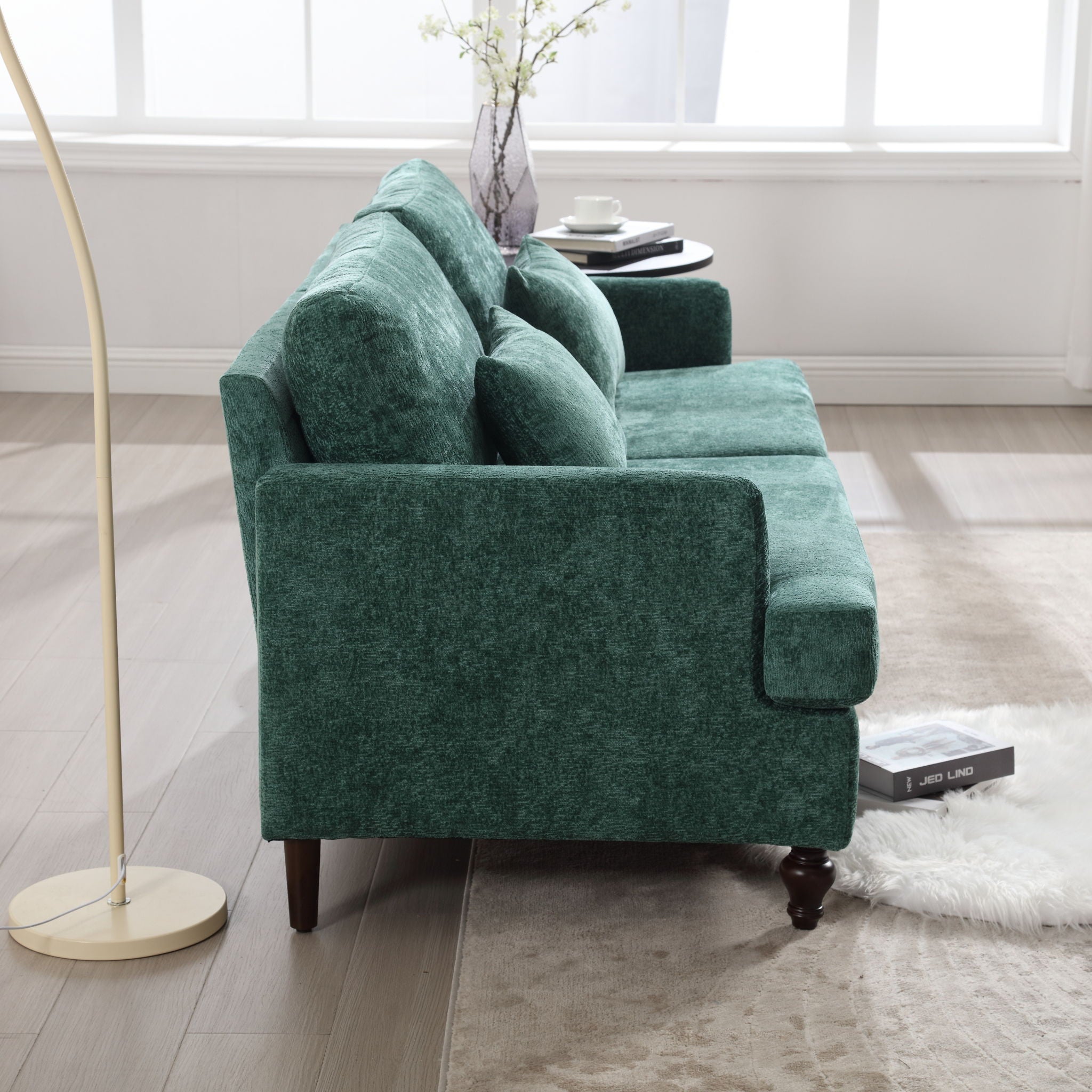 Mid Century Modern Chenille Fabric Loveseat Sofa, 2 Seat Upholstered Couch