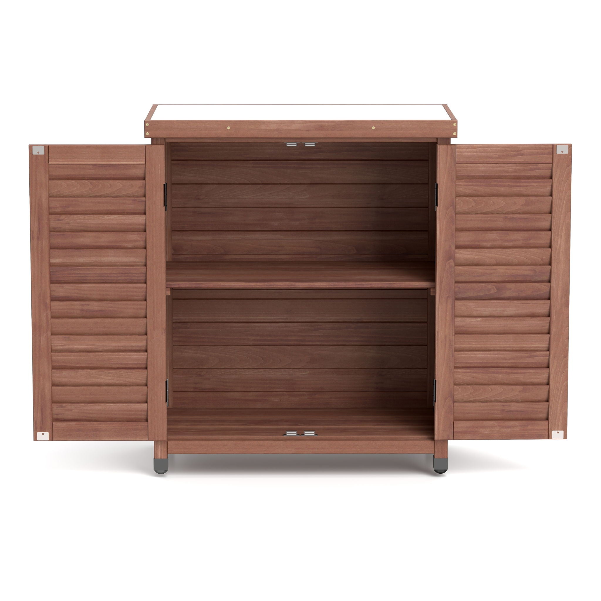 Potting Bench With Storage Cabinet And Metal Table Top For Outdoor