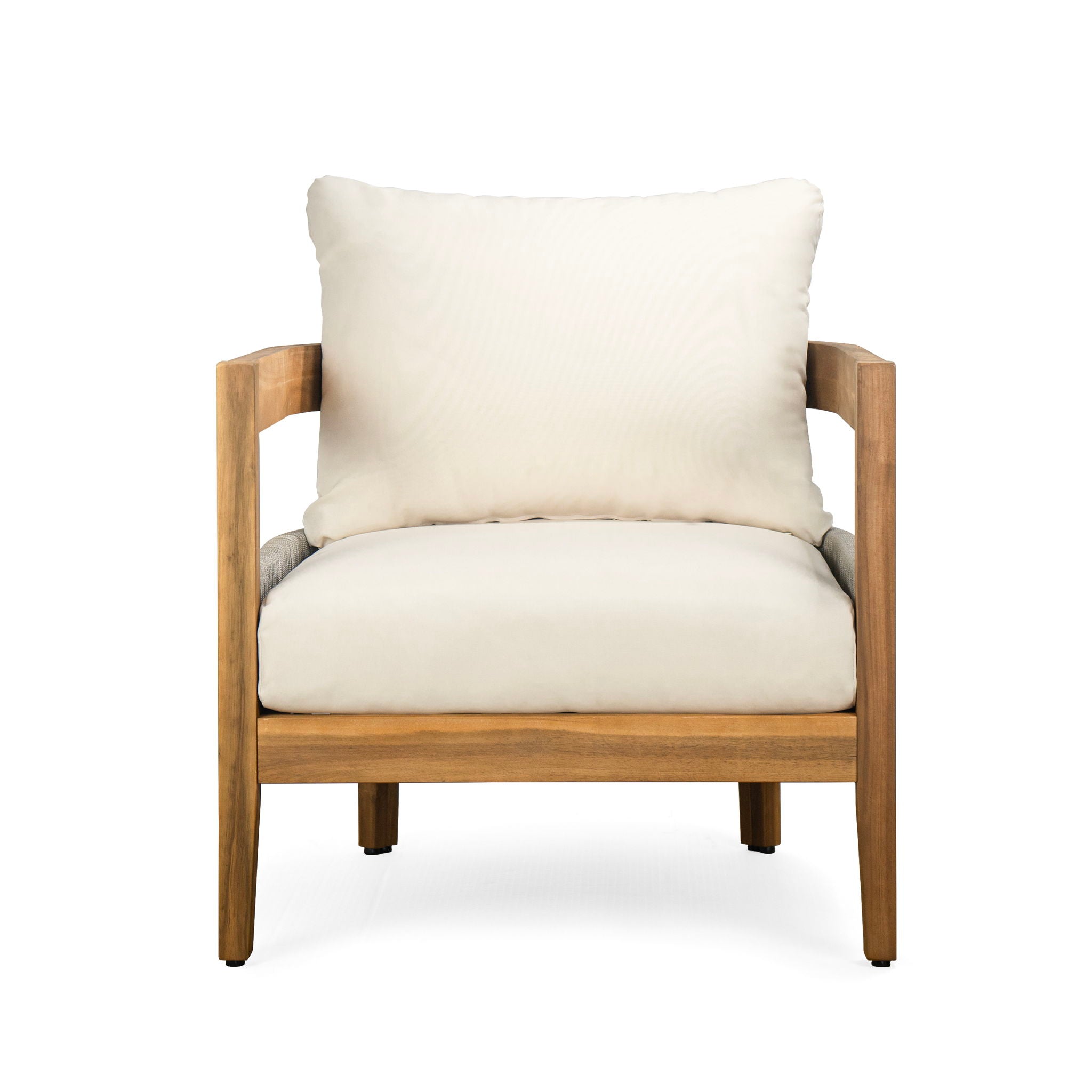 Porto - Outdoor 4 Piece Chat Set, Comfortable Seating, Acacia Wood And Rope, Compact Dimensions - Teak / Beige