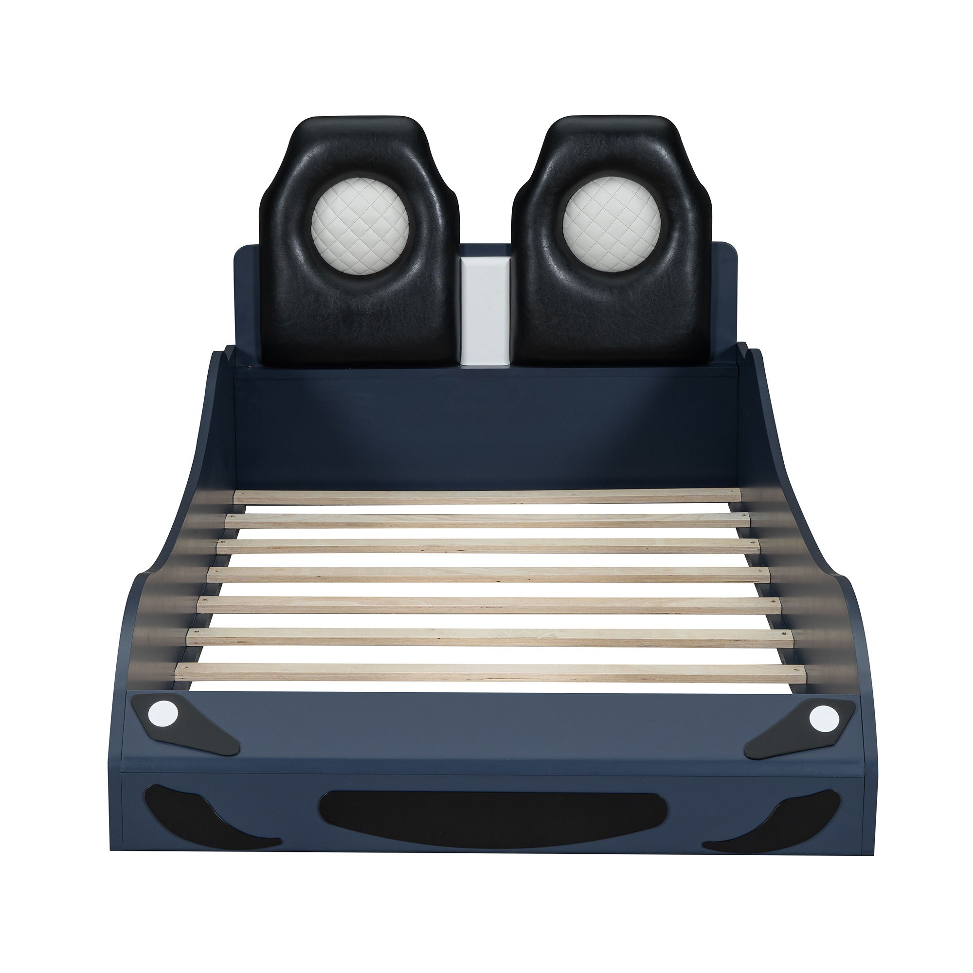 Race Car Shaped Platform Bed With LED And Upholstered Backrest In