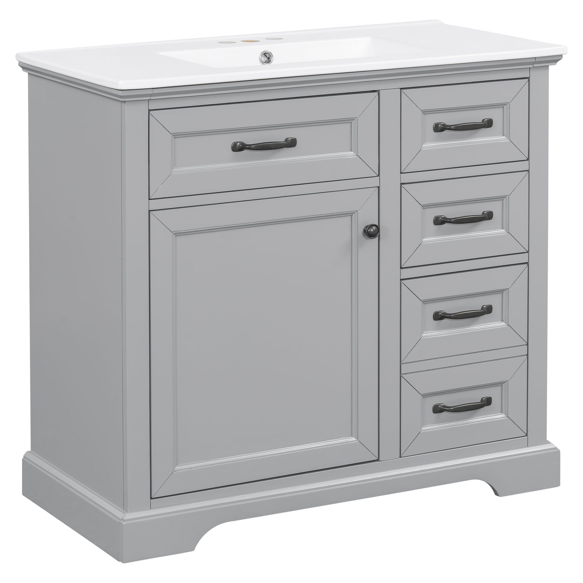 36" Bathroom Vanity With Sink, 2 Tip Out Drawers, Soft Close Hinges
