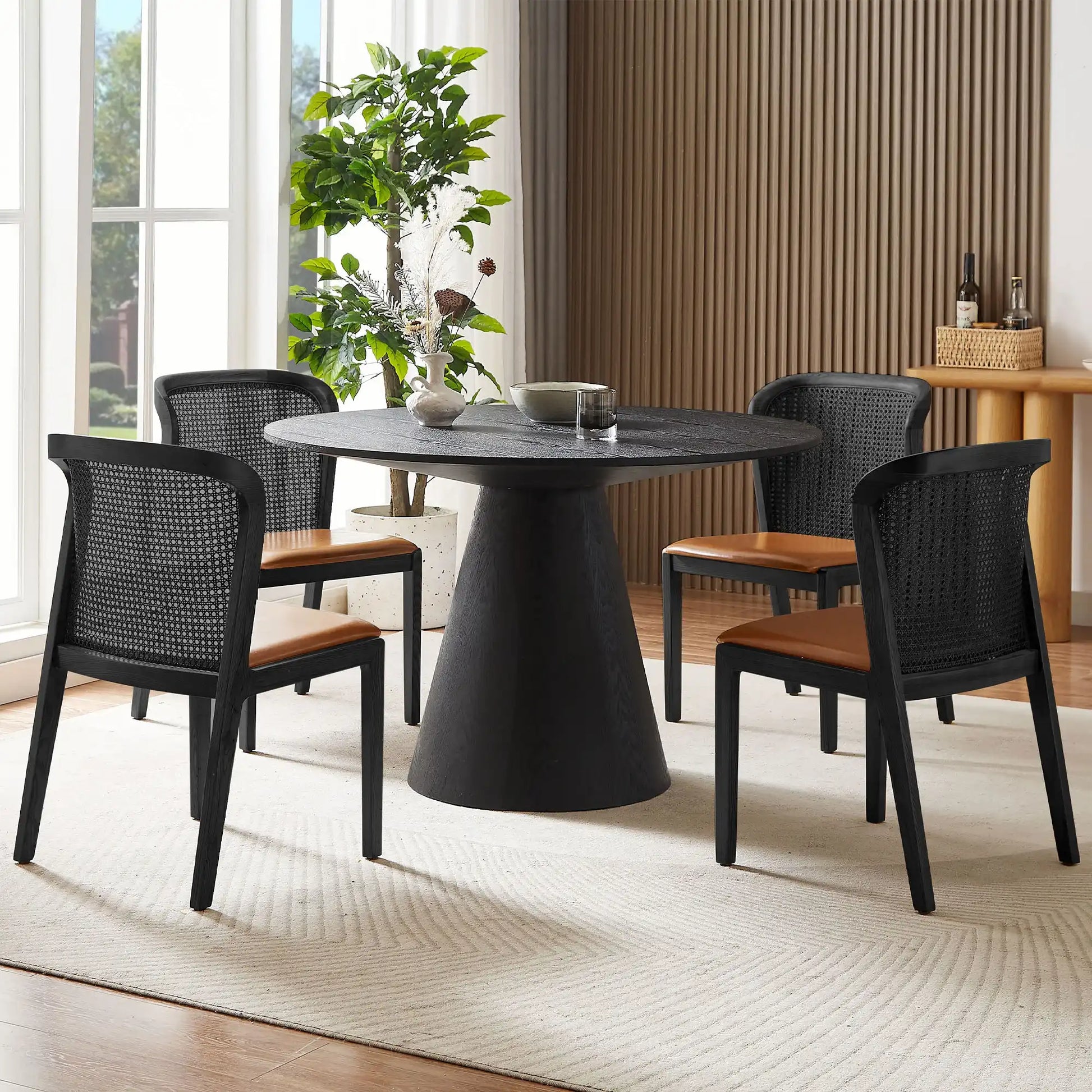 47.24'' Round Dining Table, Modern Kitchen Table Circular MDF Finish Tabletop for Leisure Coffee Table ,BLACK - Best Buy Furniture