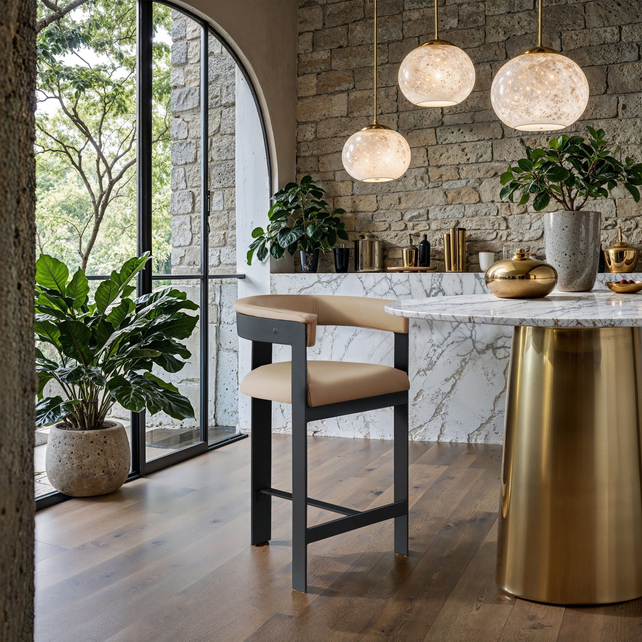 Romeo - Faux Leather Counter Stool With Black Base (Set of 2)