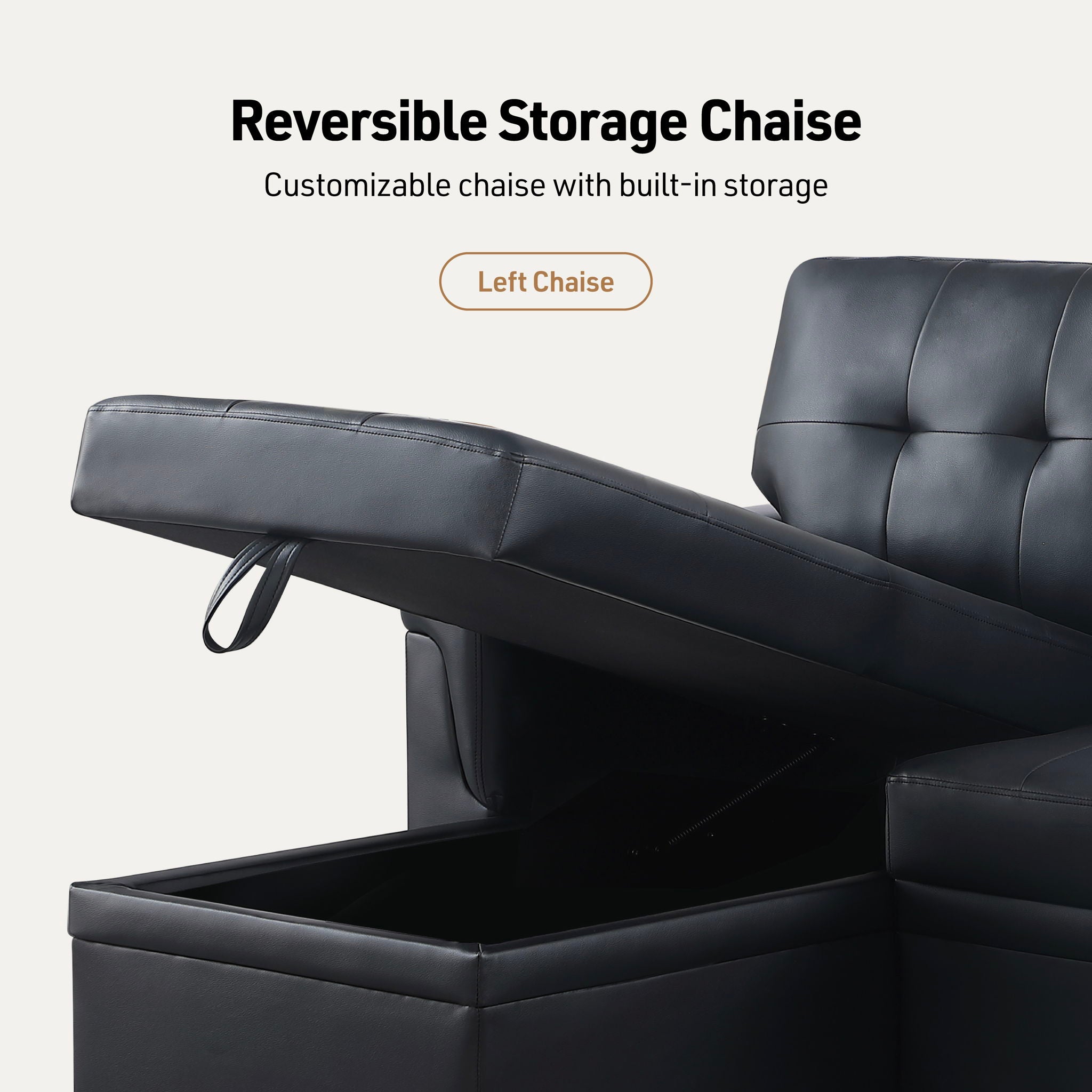 Lexi - Vegan Leather Modern Reversible Sleeper Sectional Sofa With Storage Chaise