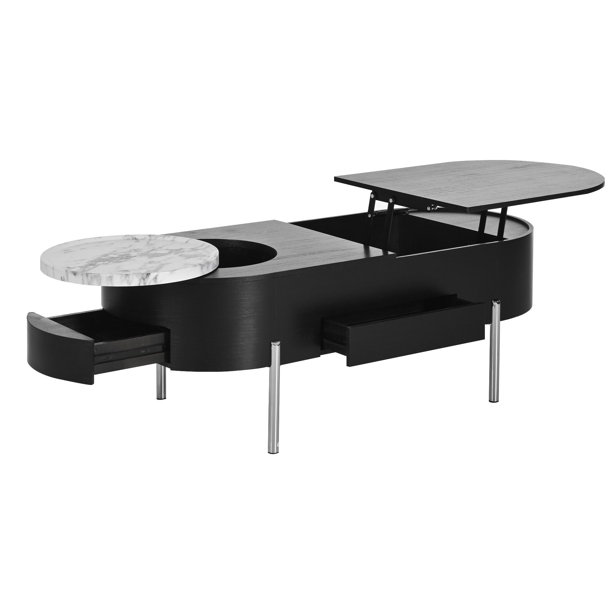 Lift Top Coffee Table With 360 Degree Marble Patterned Rotating Tray