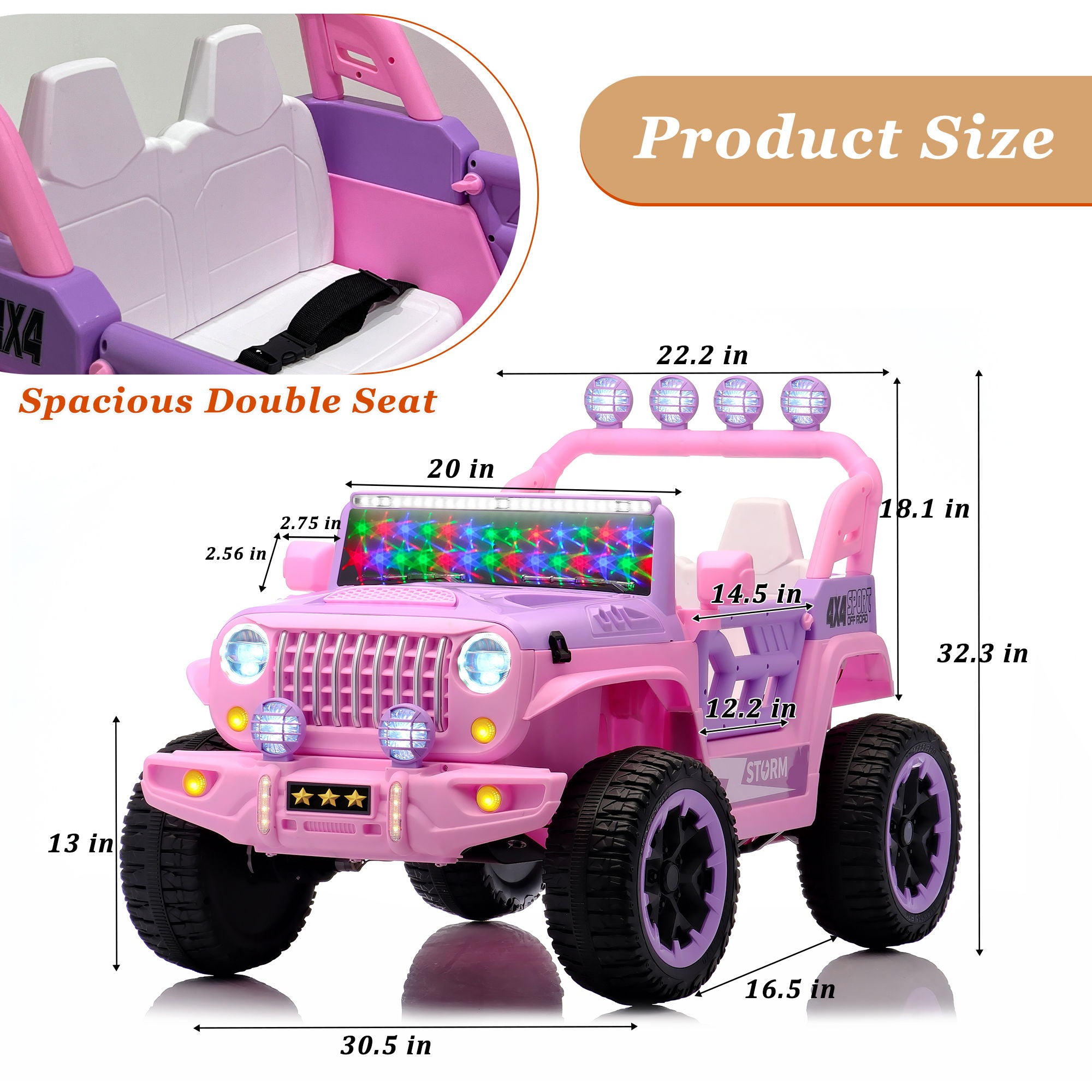 Electric Car With Remote Control, Colorful LED Lights, USB & MP3