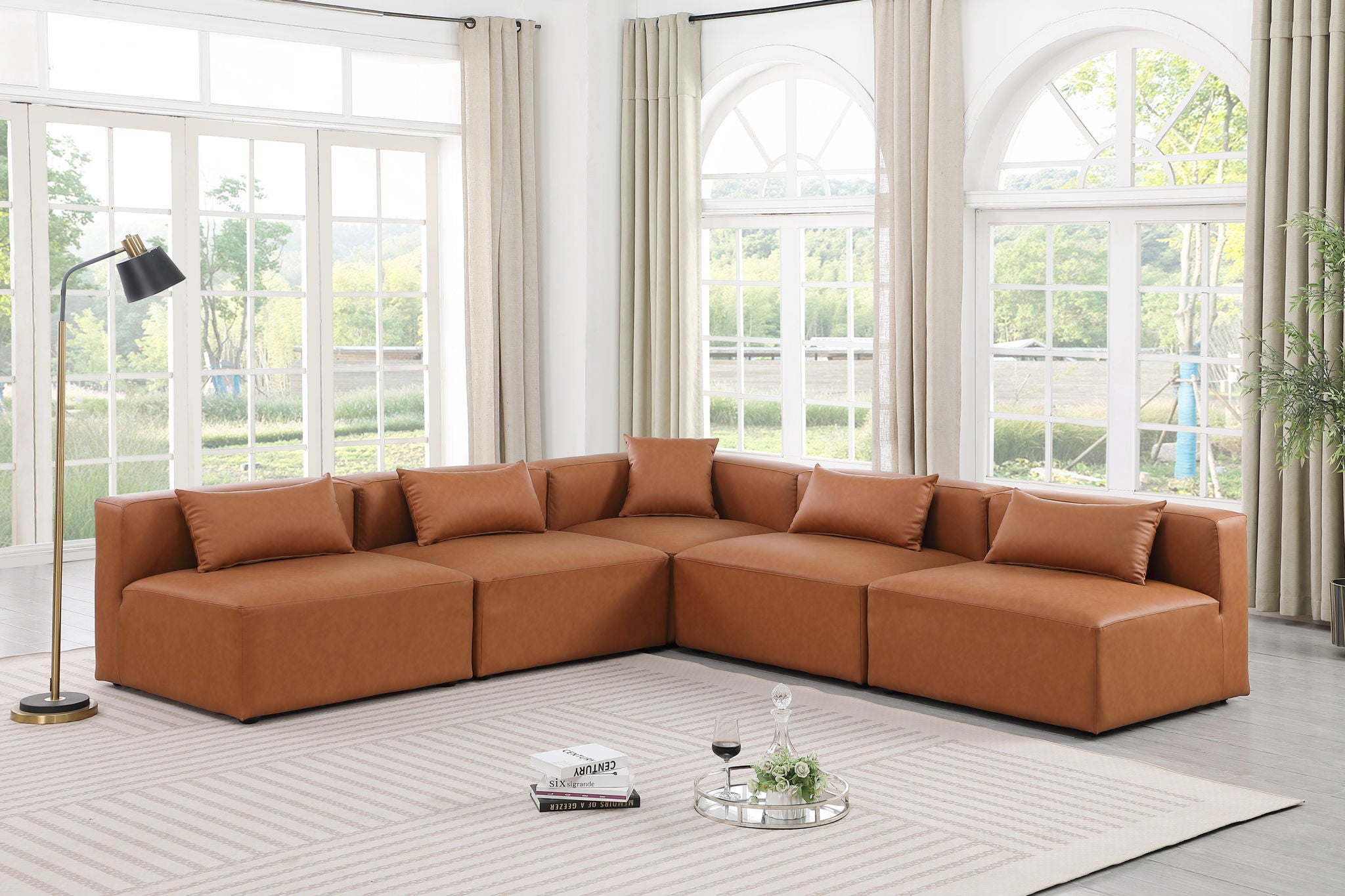 Cube - 5 Piece Modular Corner Armless Sectional - Cognac